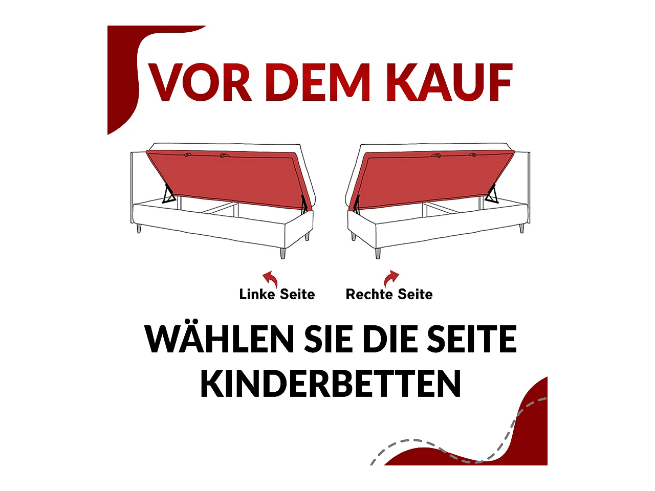Kinderbett JUNIOR GOLD 3 - Einzelbett mit Matratze, LED-Beleuchtung, Bettkasten - 90x200 cm - Links Seite
