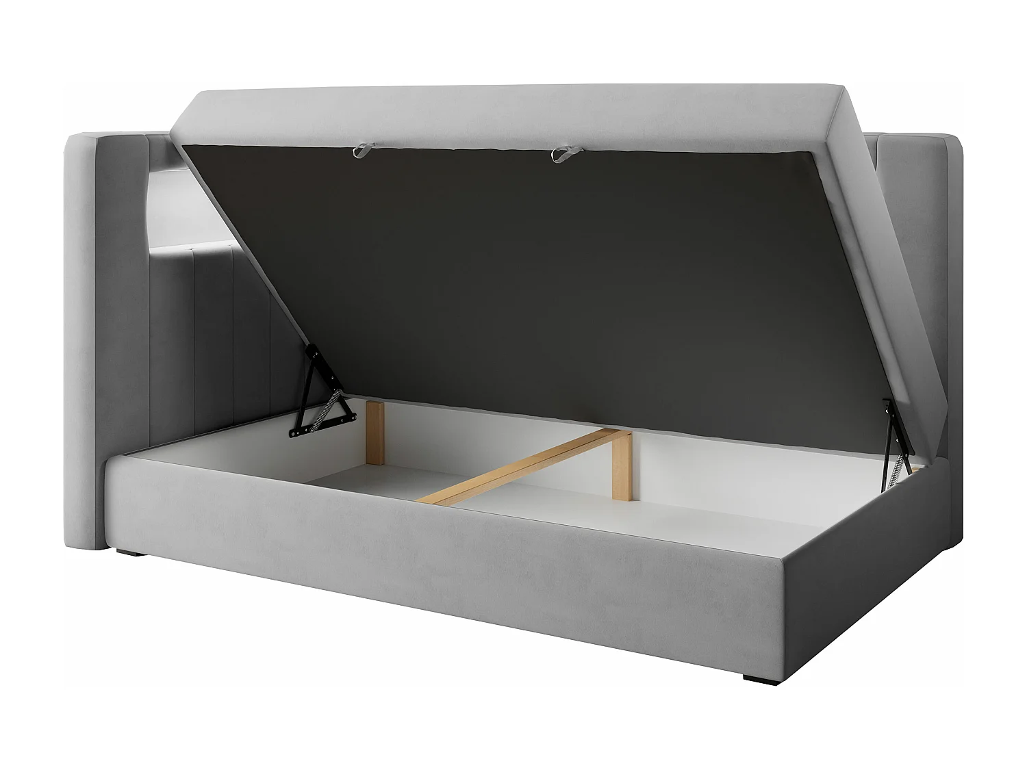 Kinderbett JUNIOR GOLD 3 - Einzelbett mit Matratze, LED-Beleuchtung, Bettkasten - 90x200 cm - Links Seite