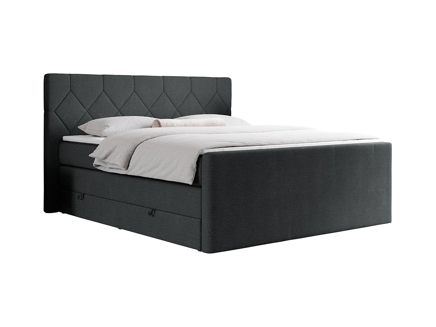 Boxspringbett EIGAR KING - Doppelbett mit genähtem Kopfteil, zwei Multipocket-Matratzen, Polsterbett für Schlafzimmer - 120x200 cm - H4 - Dunkelgrau Strukture