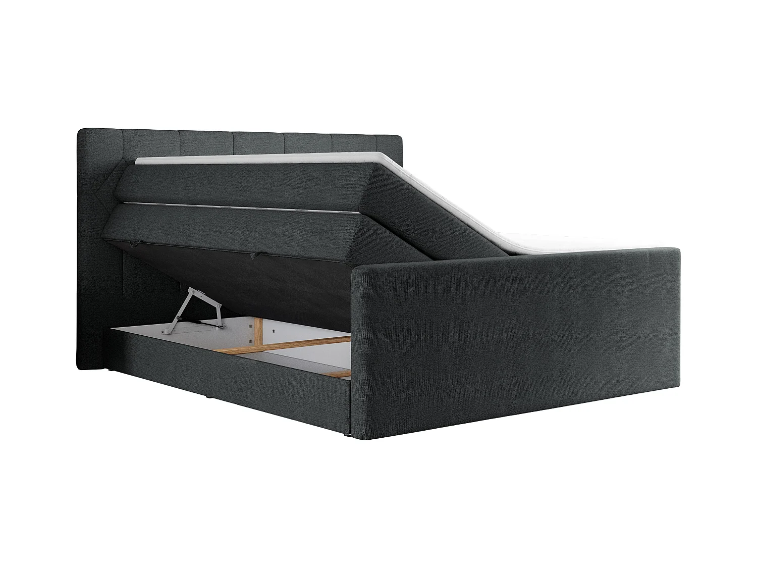 Boxspringbett EIGAR KING - Doppelbett mit genähtem Kopfteil, zwei Multipocket-Matratzen, Polsterbett für Schlafzimmer - 120x200 cm - H4 - Dunkelgrau Strukture