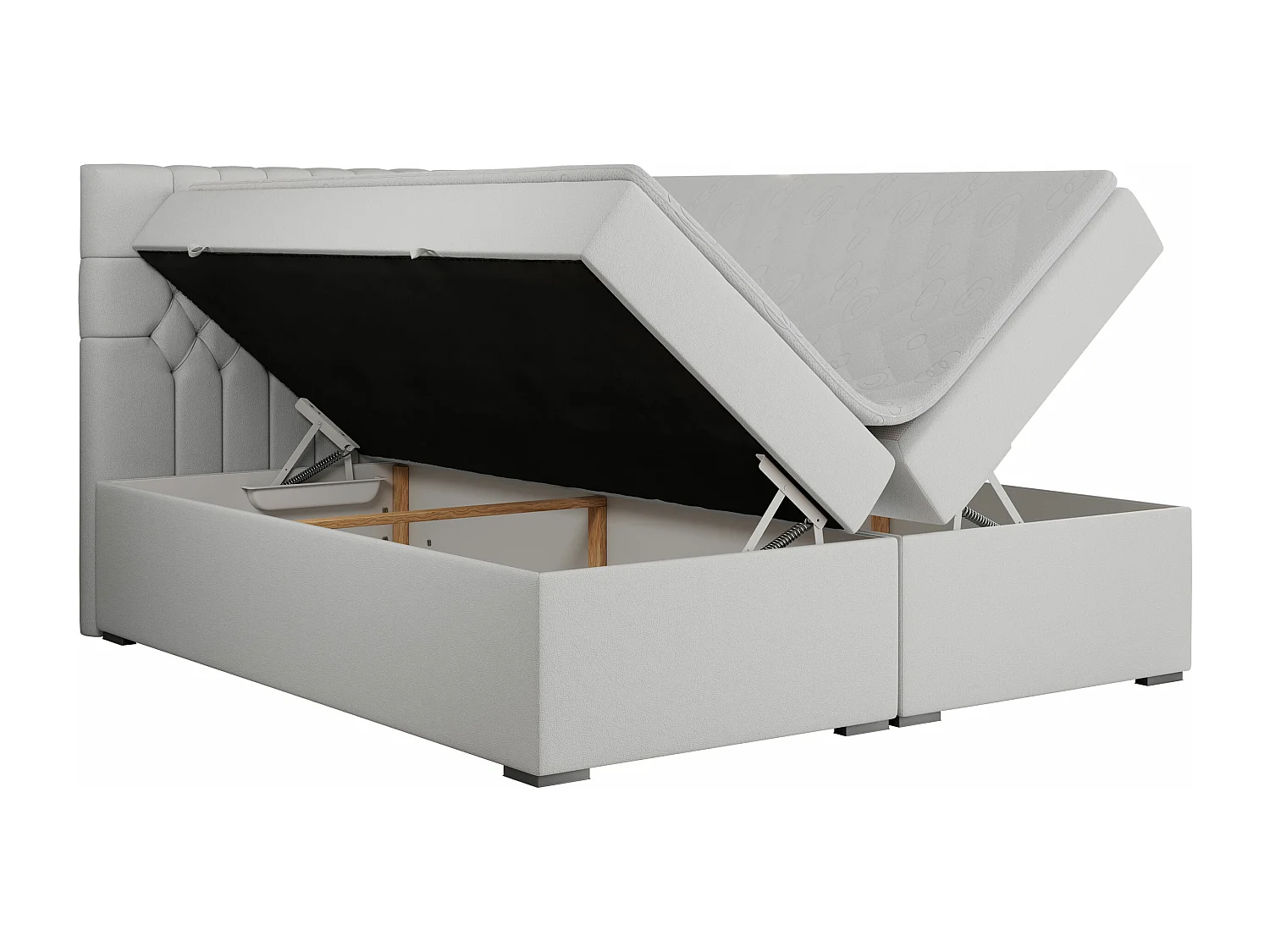 Boxspringbett PERA - gesteppte Kopfstütze, Multipocket-Matratze und Topper, Doppelbett mit Stauraum - 180x200 cm - H3 - Weiß Kunstleder