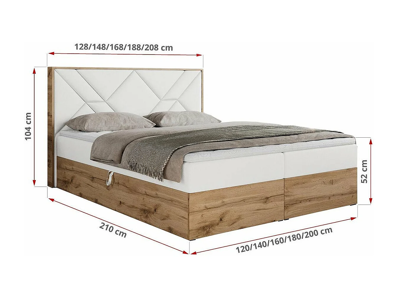 Boxspringbett GUNAR - gepolster kopfteil, Doppelbett mit Multipocket-Matratze, zwei Bettkästen - 120x200 cm - H3 - Weiß Kunstleder