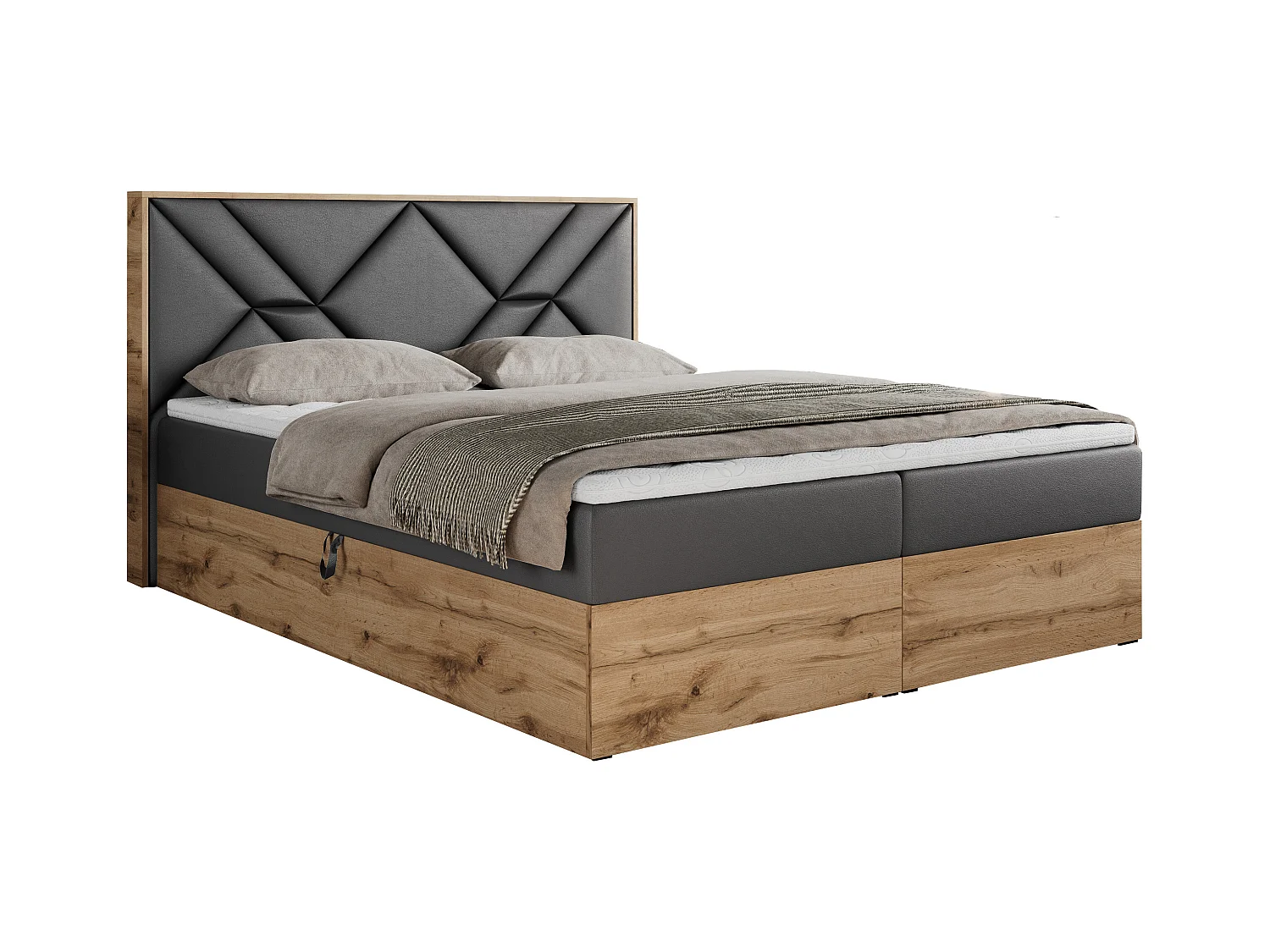 Boxspringbett GUNAR - gepolster kopfteil, Doppelbett mit Multipocket-Matratze, zwei Bettkästen - 140x200 cm - H4 - Dunkelgrau Kunstleder