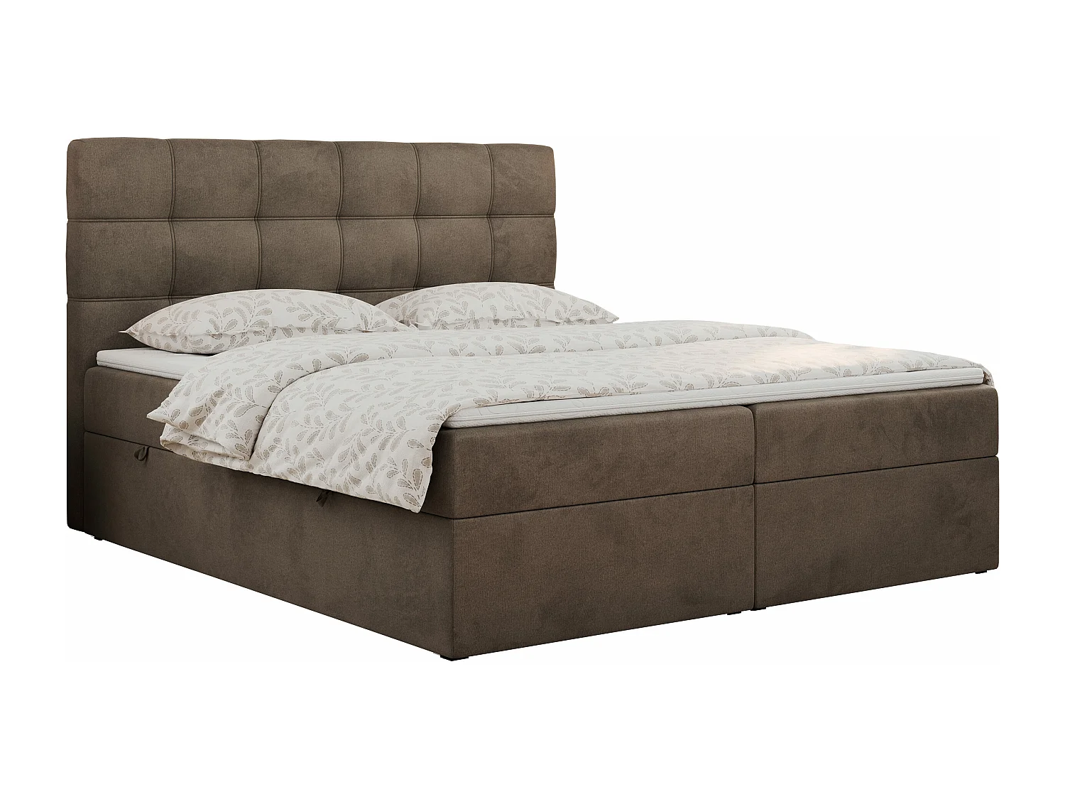 Boxspringbett ERNI - mit gestepptem Kopfteil, Polsterbett, Multipocket-Matratze und Topper, Bettkästen - 140x200 cm - H3 - Braun Velvet
