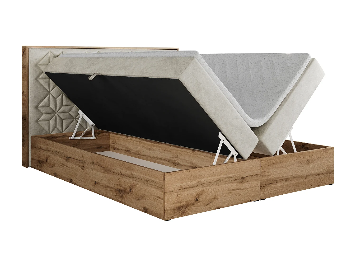 Boxspringbett NESSI - mit hoher Kopfstütze, Multipocket-Matratze und Topper, Doppelbett mit Bettkästen - 160x200 cm - H4 - Beige Velvet