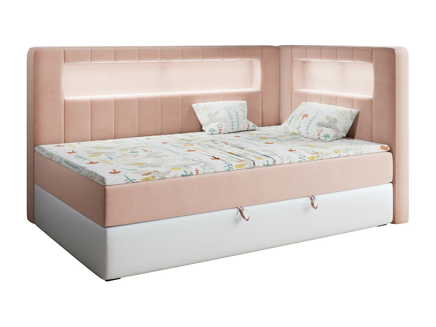 Kinderbett JUNIOR GOLD 3 - Einzelbett mit Matratze, LED-Beleuchtung, Bettkasten - 90x200 cm - Rechts Seite