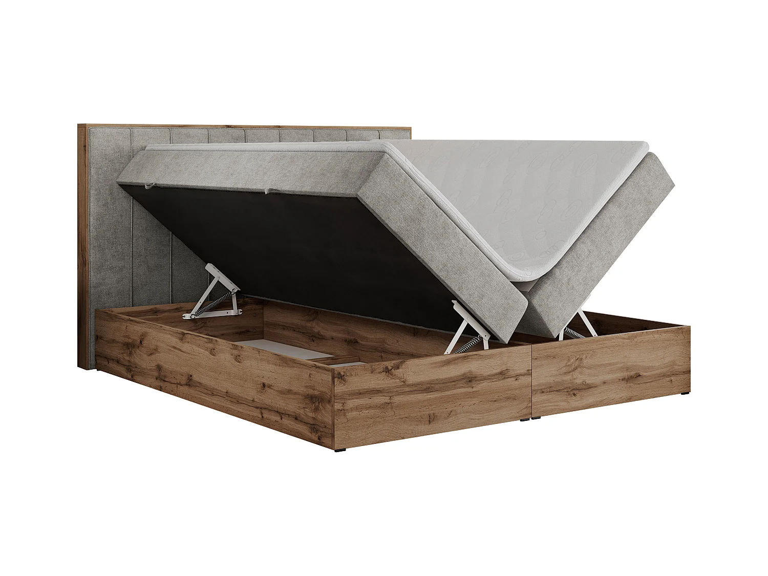 Boxspringbett BELLISSIMO - mit gestepptem Kopfteil, Polsterbett mit zwei Bettkästen, Multipocket-Matratze - 160x200 cm - H4 - Hellgrau Strukture