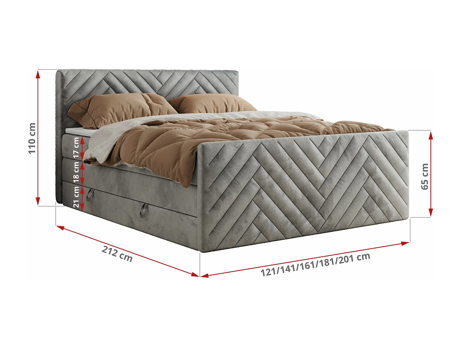 Boxspringbett PARIS KING DUO - dekorative Kopfstütze und Front, zwei Multipocket-Matratze mit Topper - 160x200 cm - H3 - Hellgrau Velvet