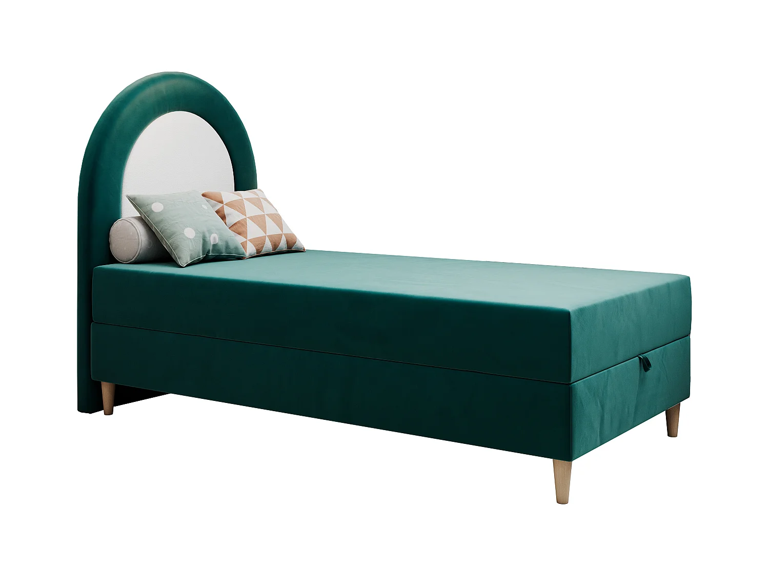 Kinderbett NEST - Boxspringbett für Kinder, mit hohem Kopfteil, Einzelbett mit Stauraum und Matratze - 90x180 cm - Dunkelgrün Velvet