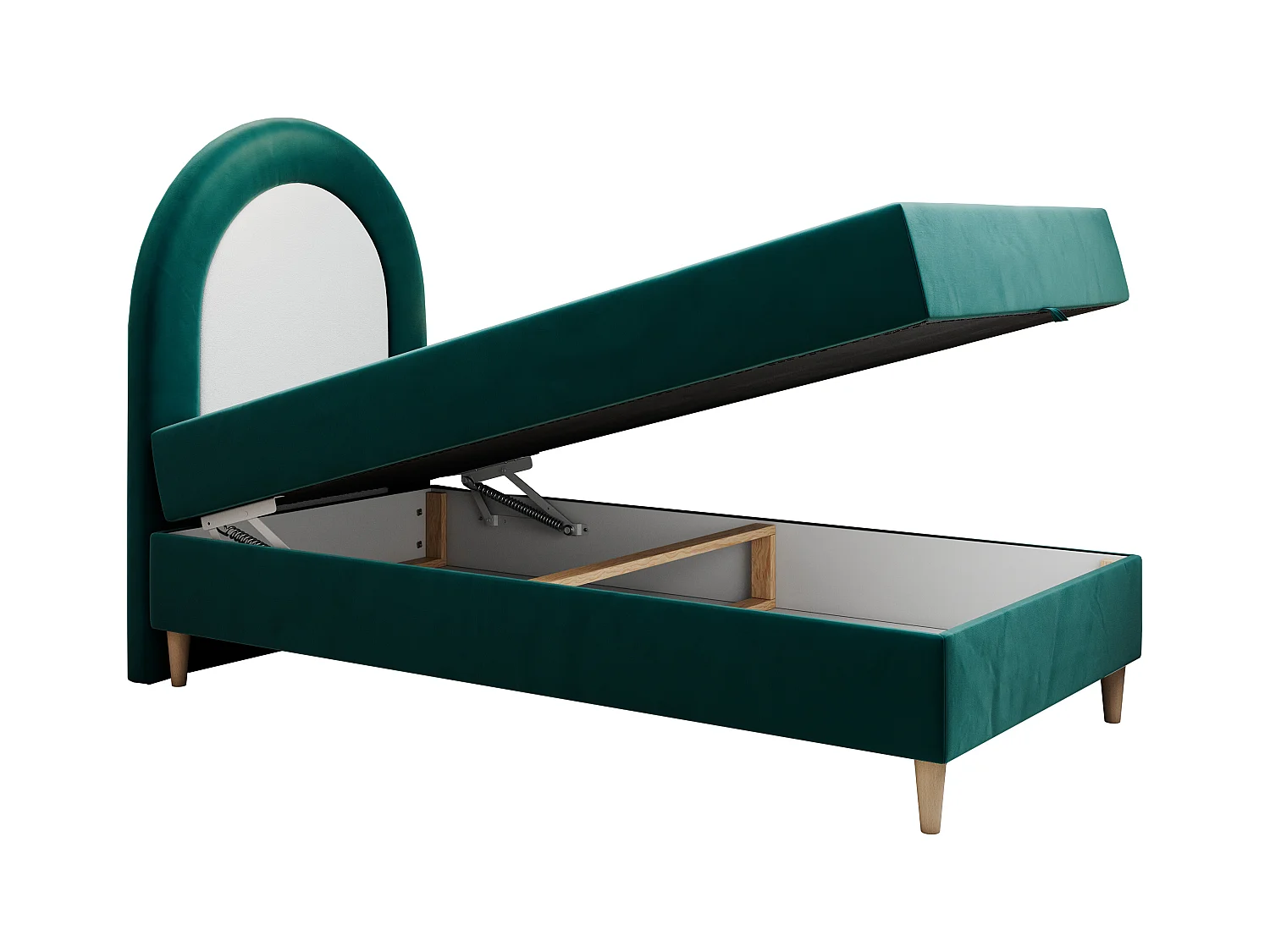 Kinderbett NEST - Boxspringbett für Kinder, mit hohem Kopfteil, Einzelbett mit Stauraum und Matratze - 90x180 cm - Dunkelgrün Velvet