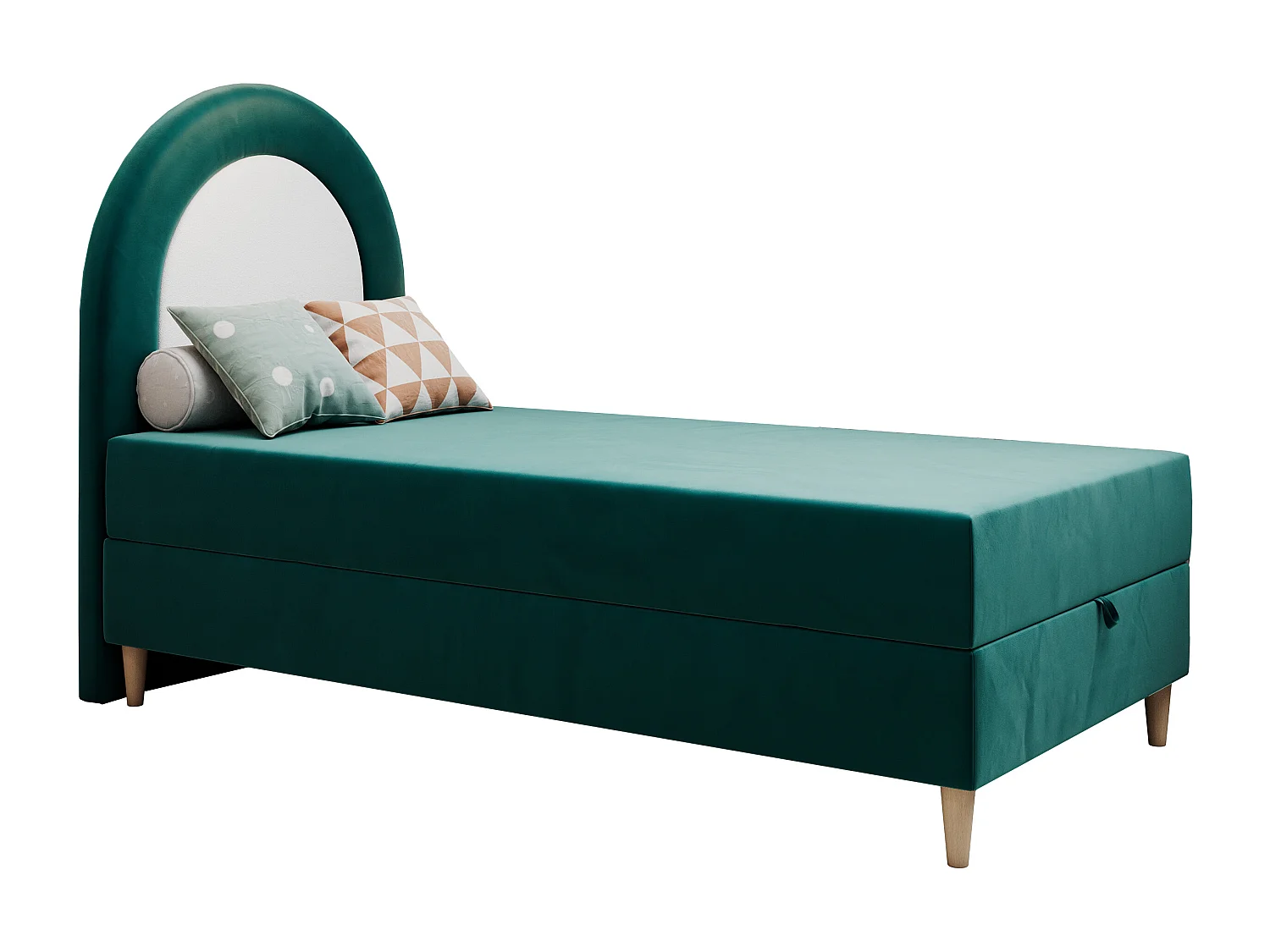 Kinderbett NEST - Boxspringbett für Kinder, mit hohem Kopfteil, Einzelbett mit Stauraum und Matratze - 90x180 cm - Dunkelgrün Velvet