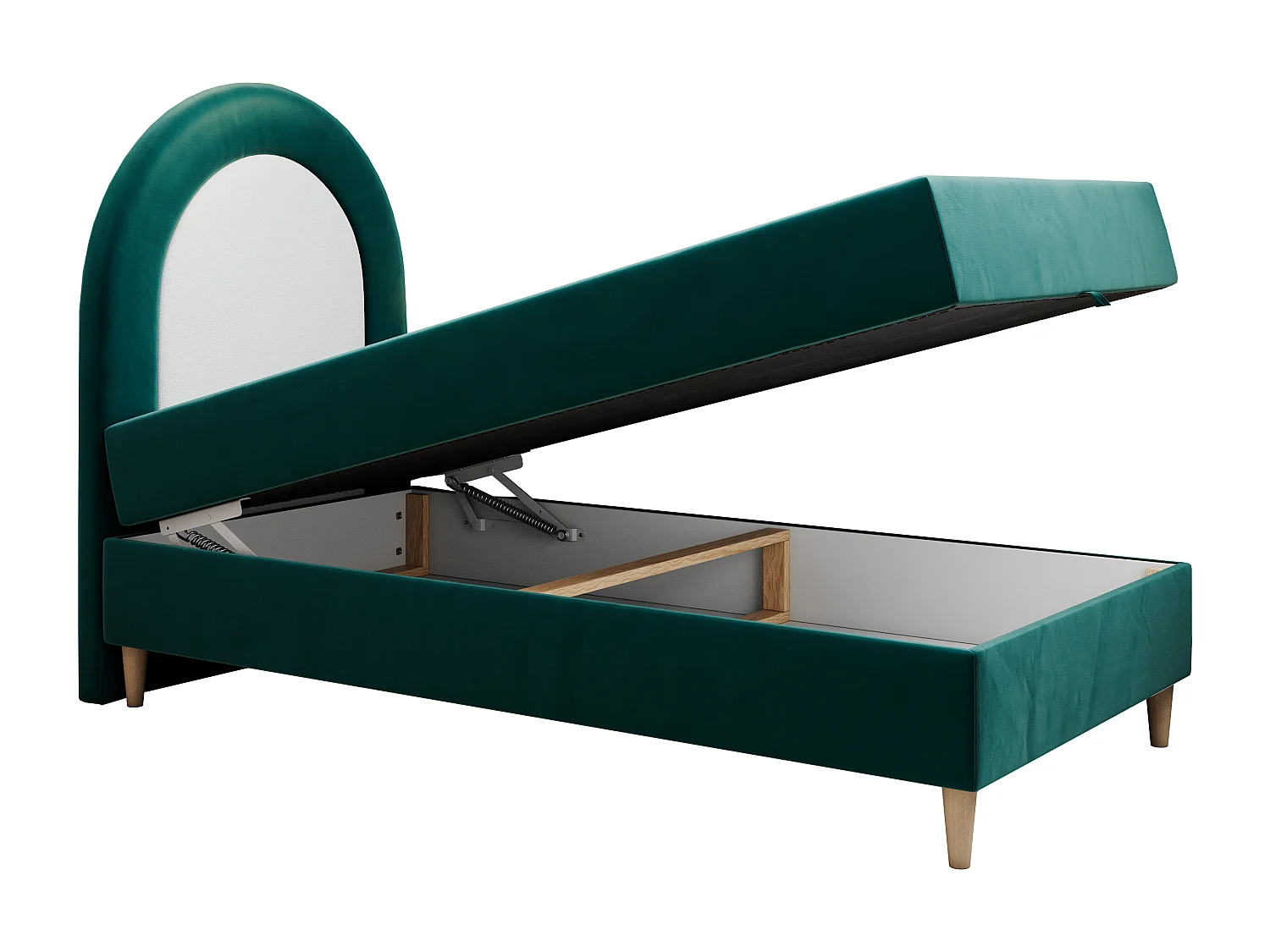 Kinderbett NEST - Boxspringbett für Kinder, mit hohem Kopfteil, Einzelbett mit Stauraum und Matratze - 90x180 cm - Dunkelgrün Velvet