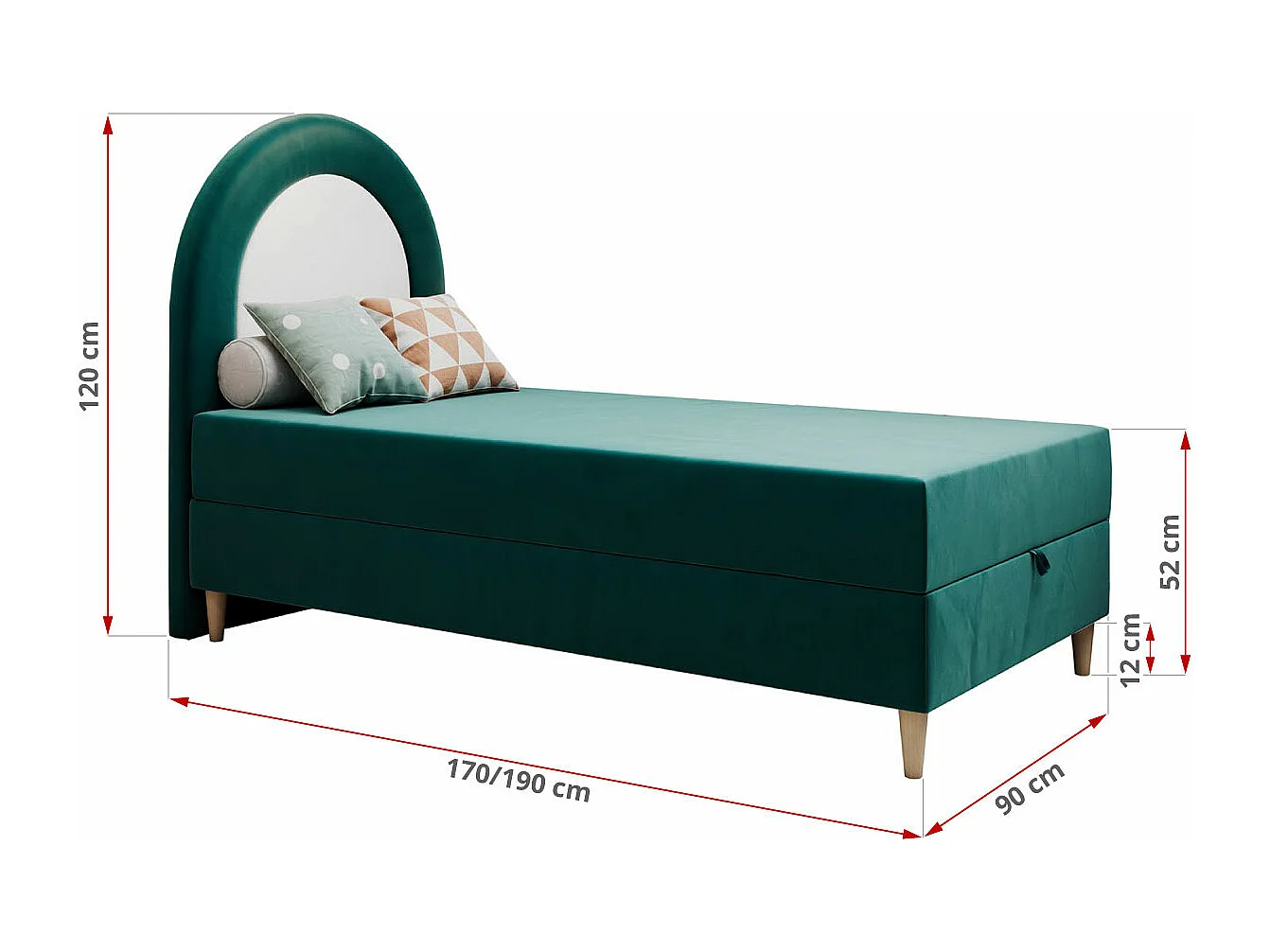 Kinderbett NEST - Boxspringbett für Kinder, mit hohem Kopfteil, Einzelbett mit Stauraum und Matratze - 90x180 cm - Dunkelgrün Velvet