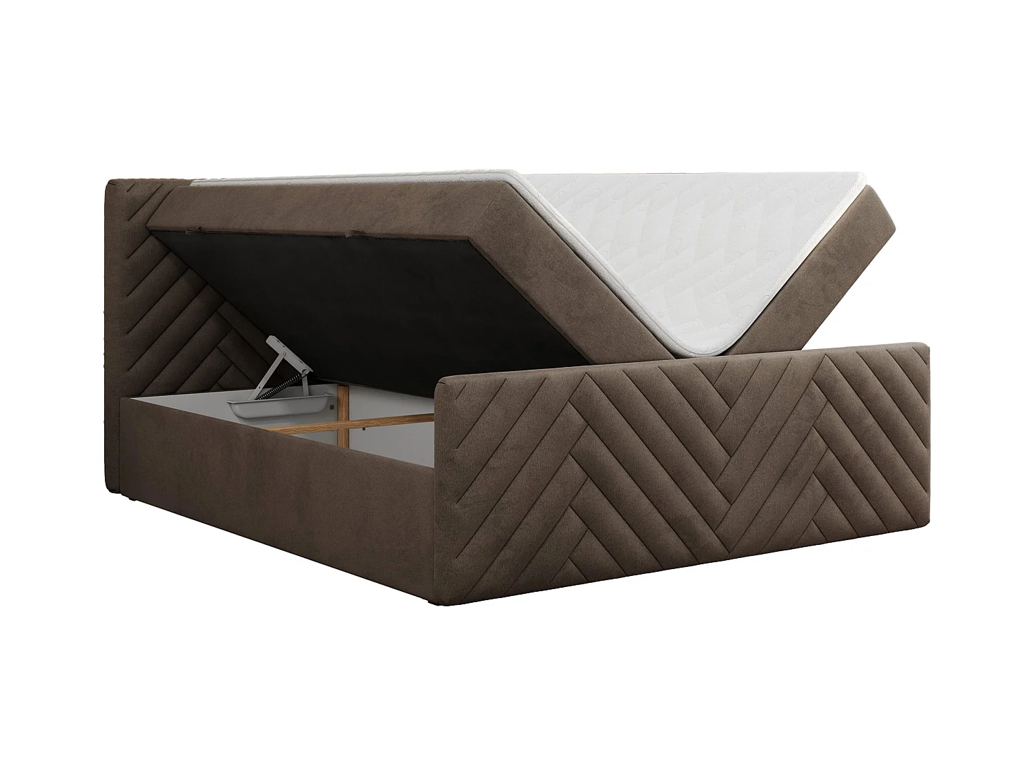 Boxspringbett PARIS DUO - Polsterbett mit genähtem Kopfteil und Frontplatte, Doppelbett, zwei Bettkästen - 140x200 cm - H4 - Braun Velvet