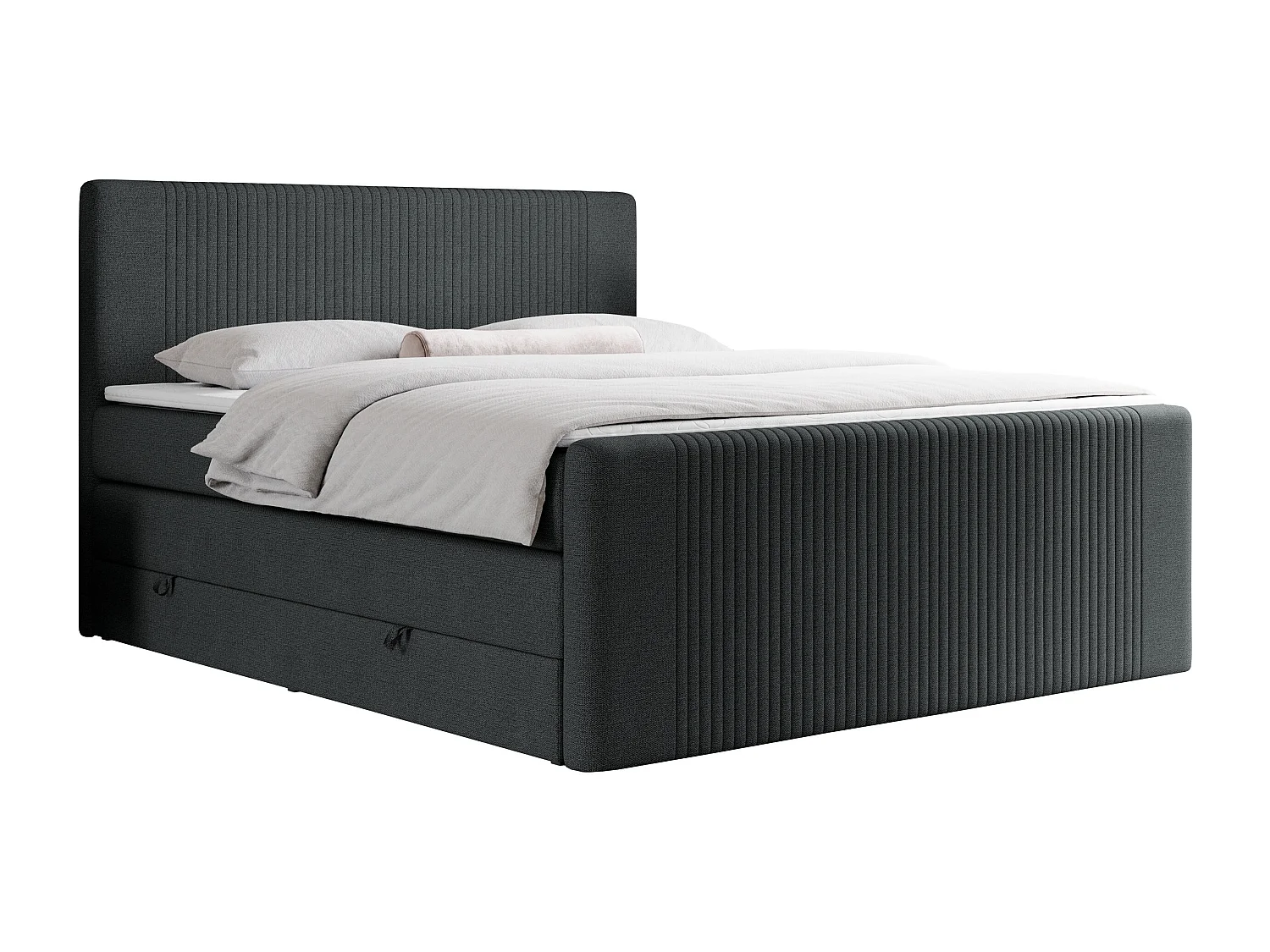 Boxspringbett DOREN KING - mit gesteppter Front und Kopfteil, zwei Multipocket-Matratzen und Topper, Doppelbett - 180x200 cm - H4 - Dunkelgrau Strukture