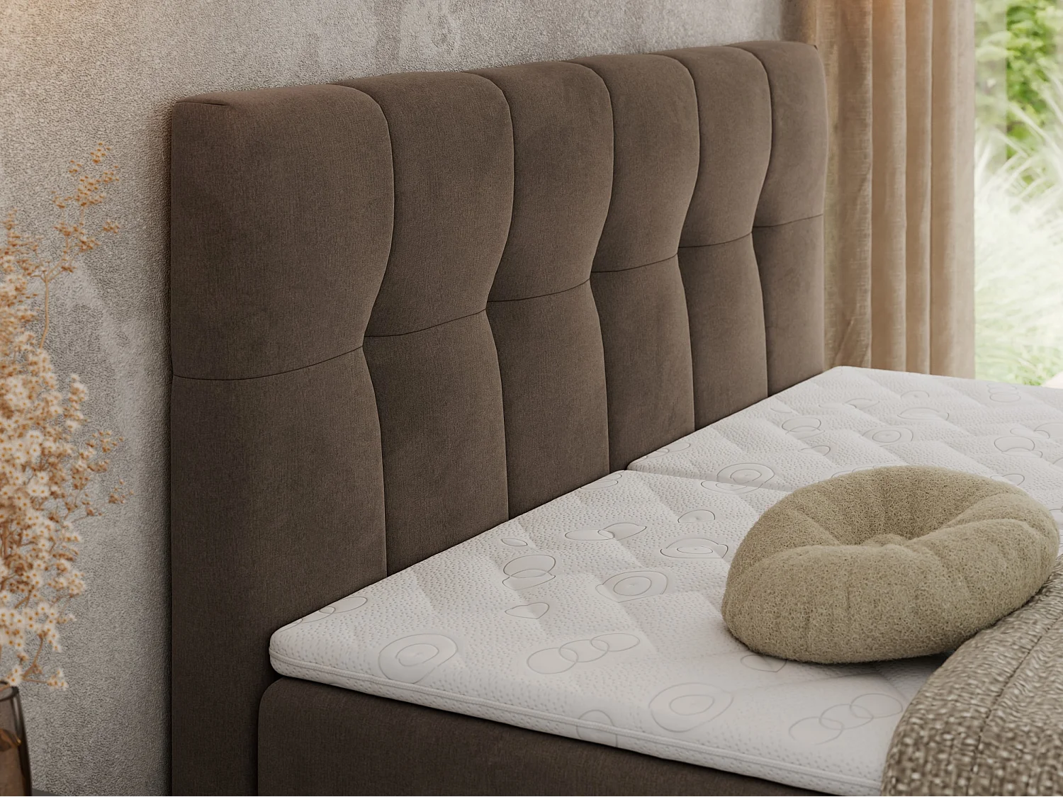 Boxspringbett VITTORIA - mit gestepptem Kopfteil, elektrischem Untergestell, Multipocket-Matratze - 160x200 cm - H4 - Braun Velvet