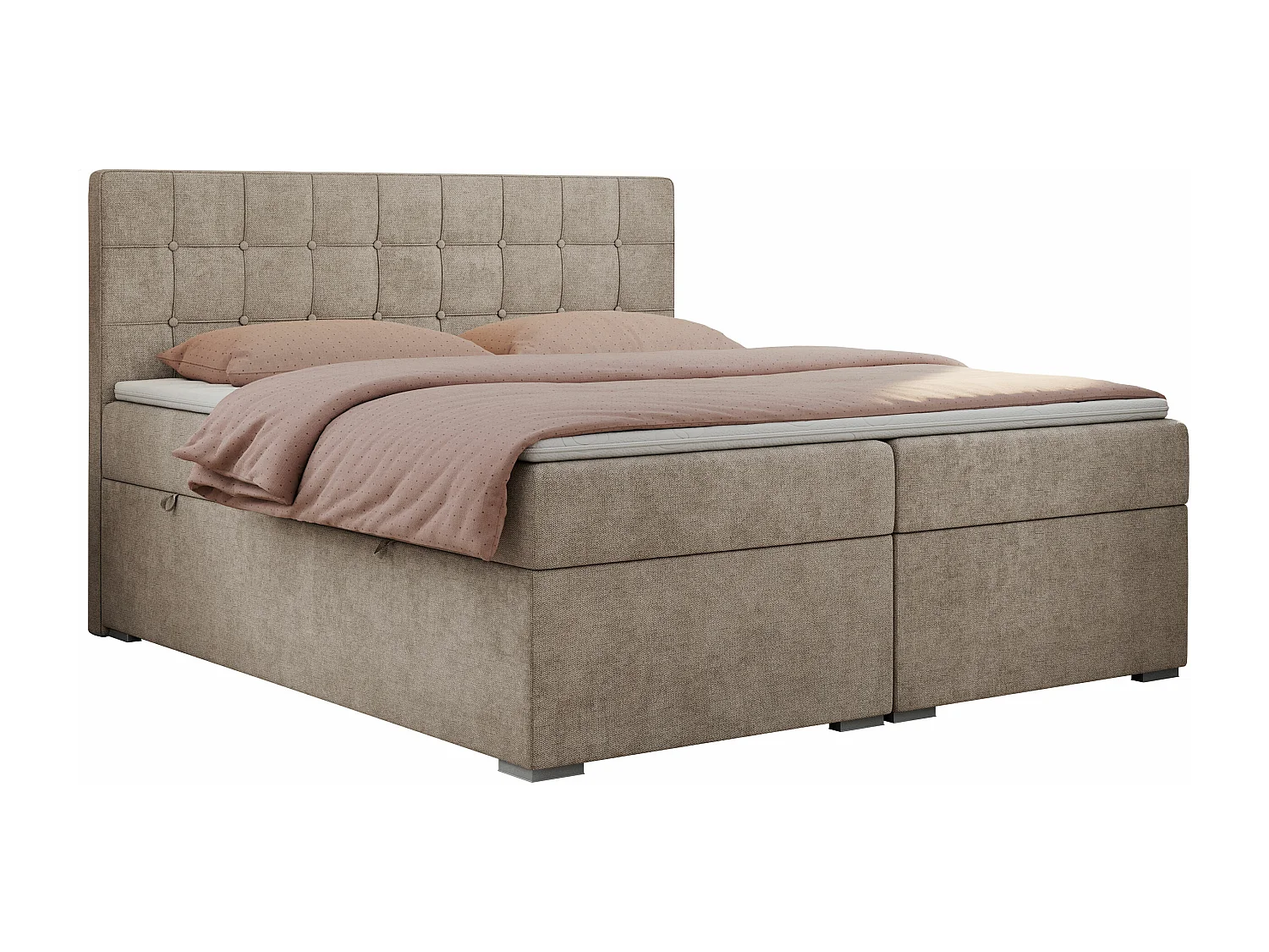 Boxspringbett CARMEN - Polsterbett mit zwei Bettkästen, gesteppte Kopfstütze, Multipocket-Matratze - 120x200 cm - H3 - Beige Stukture
