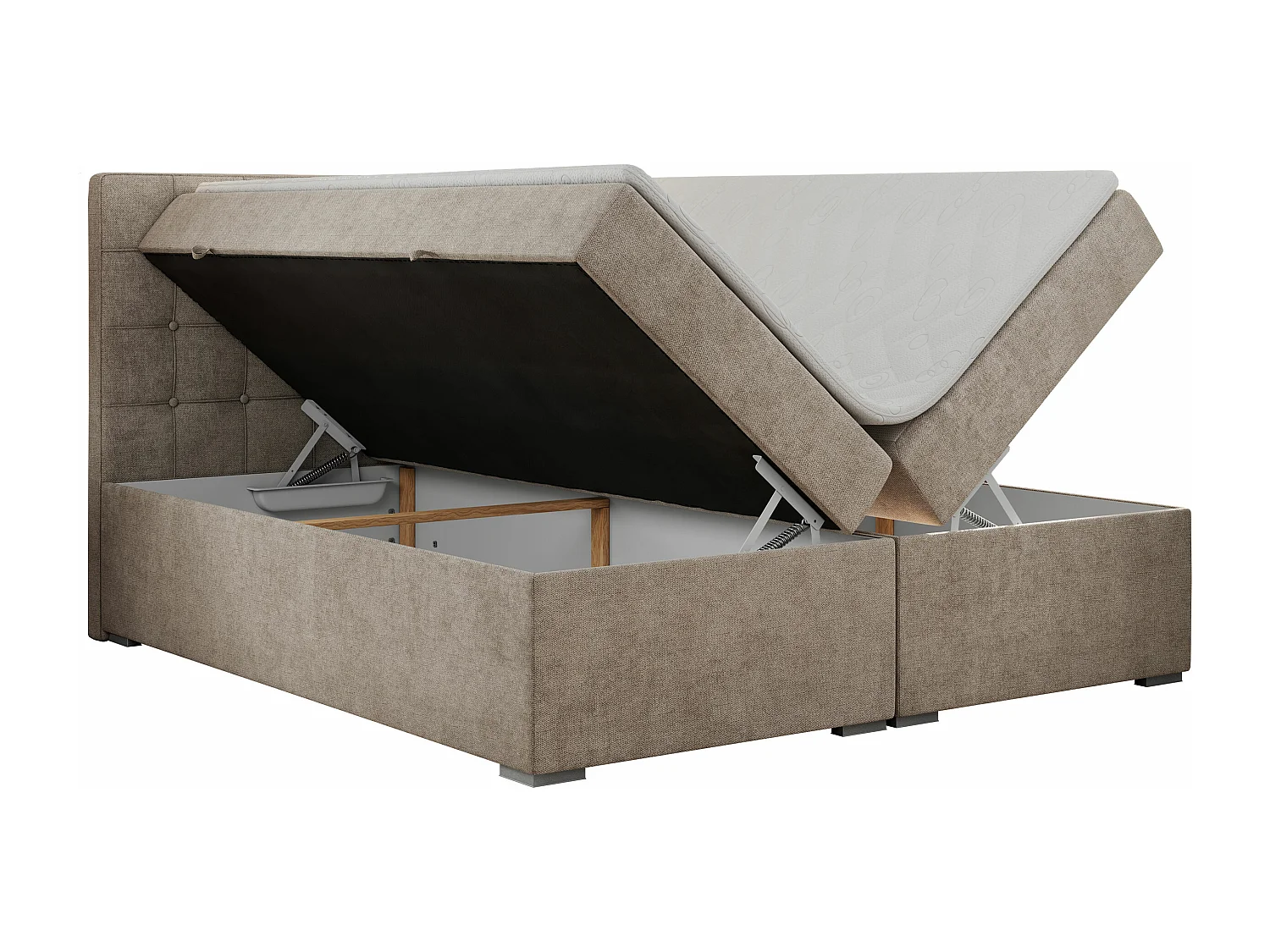Boxspringbett CARMEN - Polsterbett mit zwei Bettkästen, gesteppte Kopfstütze, Multipocket-Matratze - 120x200 cm - H3 - Beige Stukture