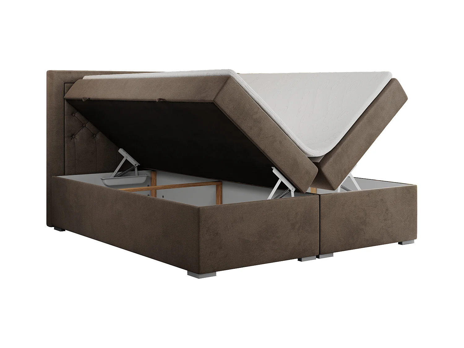 Boxspringbett JASIR - mit gestepptem Kopfteil, Doppelbett für Schlafzimmer, Multipocket-Matratze, Stauraum - 140x200 cm - H3 - Braun Velvet