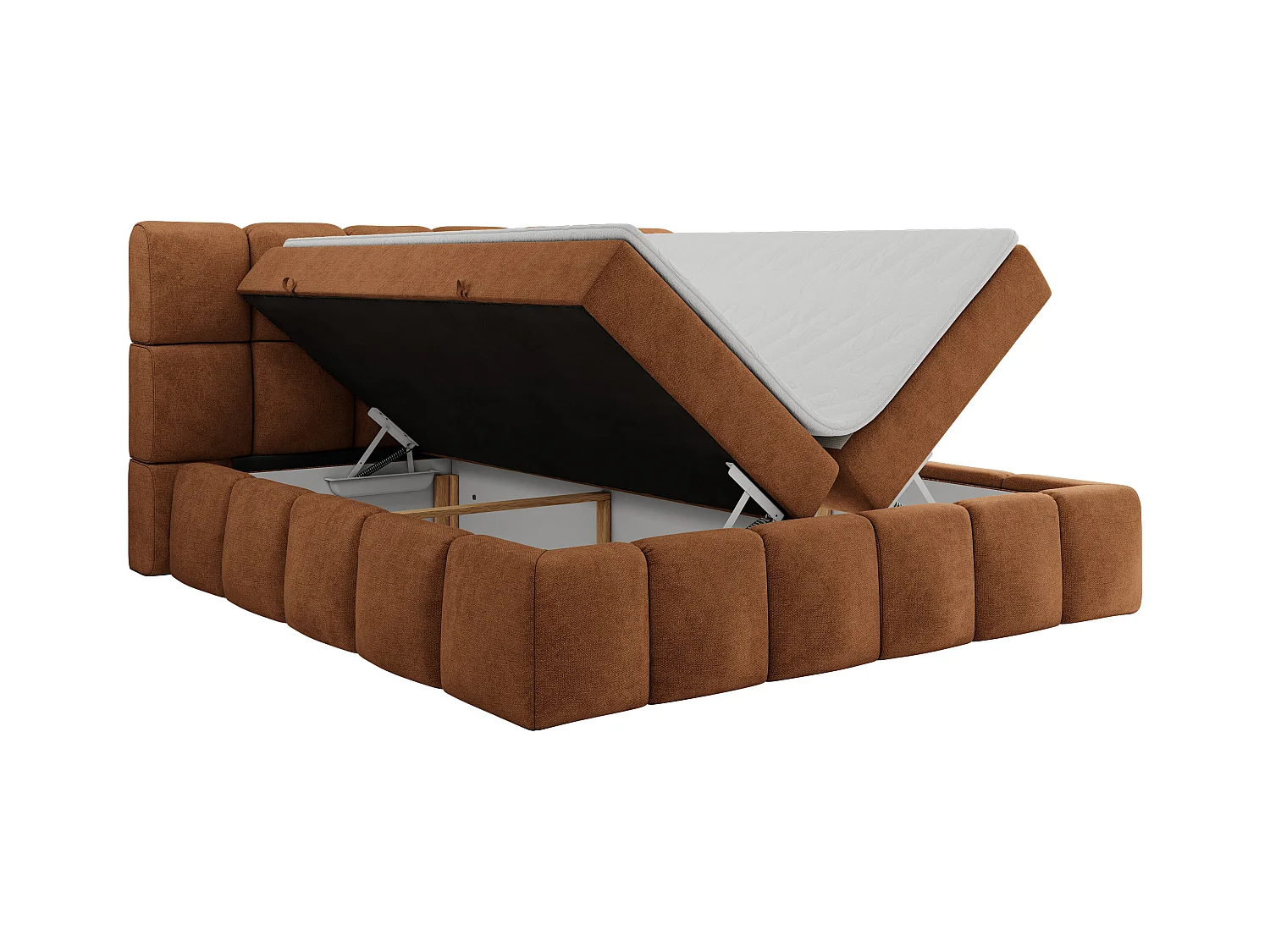 Boxspringbett NIRA - dekorativ kopfteil, Bettkästen und Multipocket-Matratze, Doppelbett für Schlafzimmer - 120x200 cm - H4 - Orange Strukture