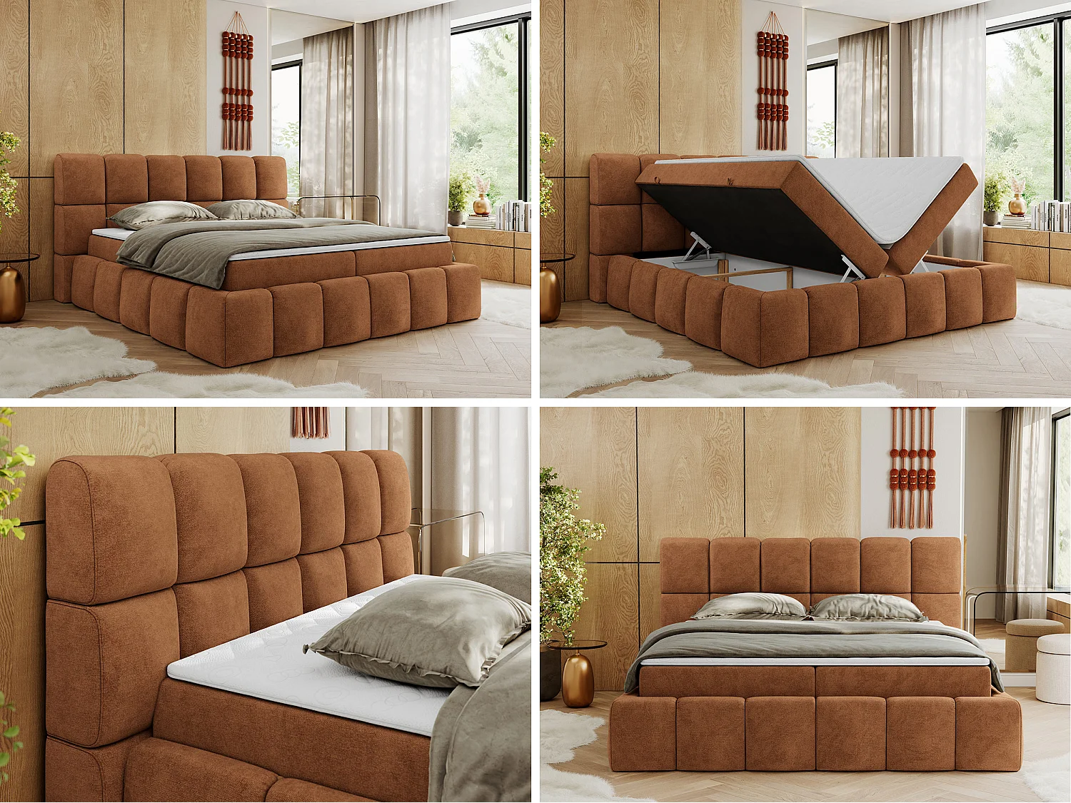 Boxspringbett NIRA - dekorativ kopfteil, Bettkästen und Multipocket-Matratze, Doppelbett für Schlafzimmer - 120x200 cm - H4 - Orange Strukture