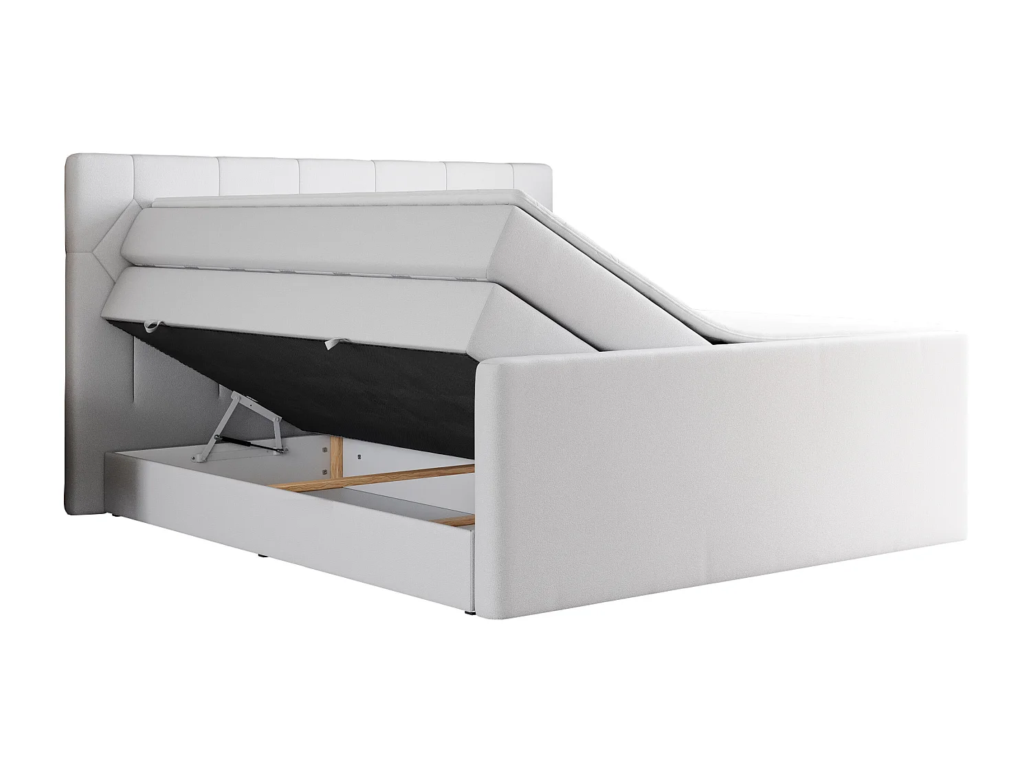 Boxspringbett EIGAR KING - Doppelbett mit genähtem Kopfteil, zwei Multipocket-Matratzen, Polsterbett für Schlafzimmer - 120x200 cm - H4 - Weiß Kunstleder