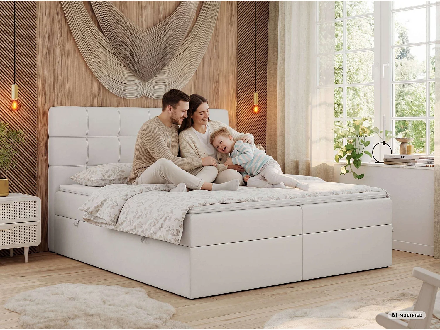 Lit boxspring - Dureté H3 + Topper T25 - Blanc Similicuir - 120x200 - ERNI