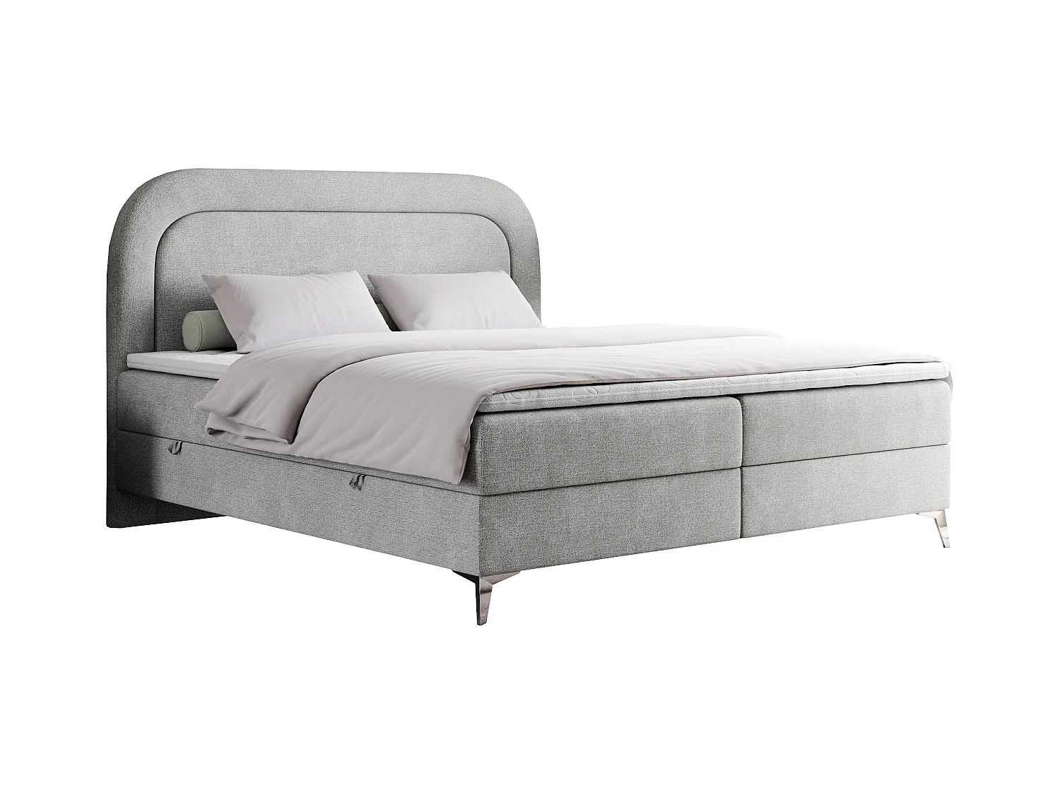 Boxspringbett EIRA - Polsterbett mit Stauraum, Set mit Kopfteil und Multipocket-Matratze, Metallbeine - 200x200 cm - H3 - Hellgrau Strukture