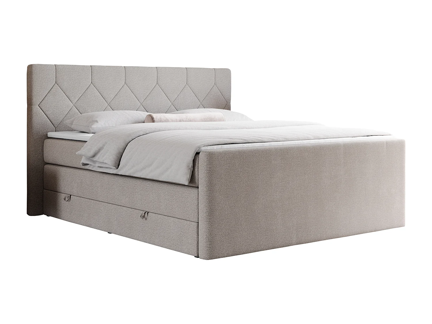 Boxspringbett EIGAR KING - Doppelbett mit genähtem Kopfteil, zwei Multipocket-Matratzen, Polsterbett für Schlafzimmer - 120x200 cm - H4 - Beige Strukture