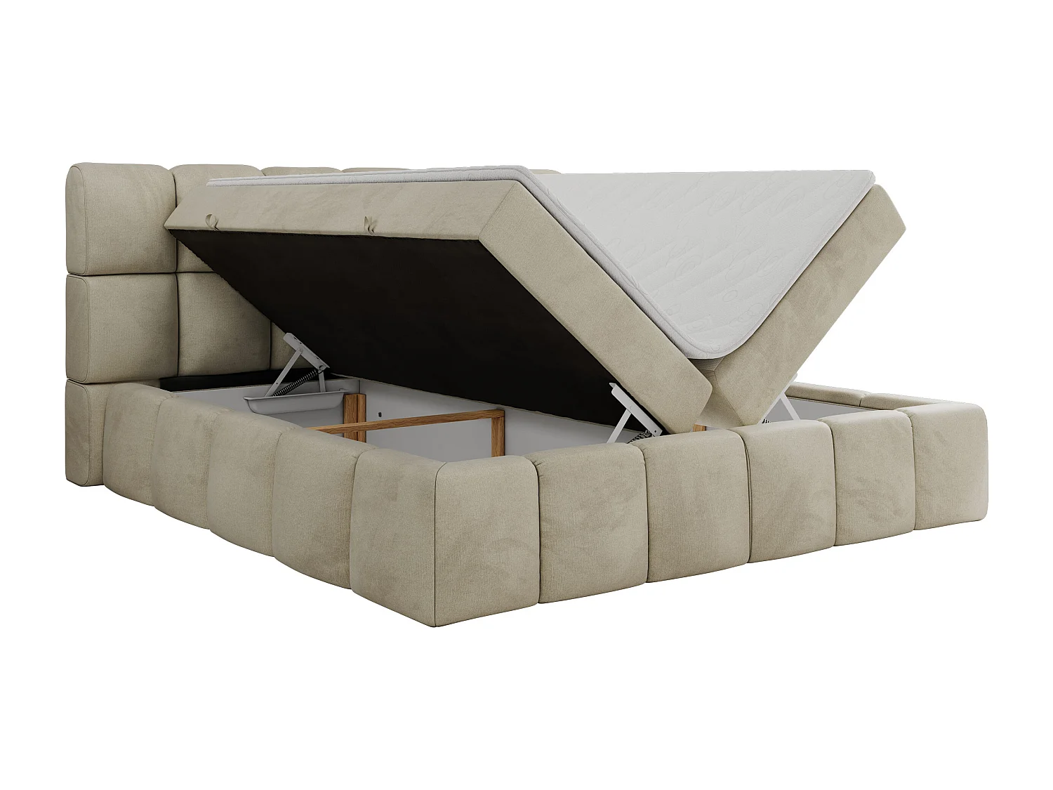 Boxspringbett NIRA - dekorativ kopfteil, Bettkästen und Multipocket-Matratze, Doppelbett für Schlafzimmer - 180x200 cm - H4 - Beige Velvet