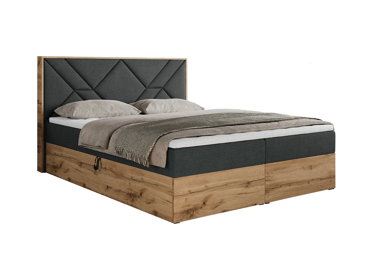 Boxspringbett GUNAR - gepolster kopfteil, Doppelbett mit Multipocket-Matratze, zwei Bettkästen - 180x200 cm - H4 - Dunkelgrau Strukture