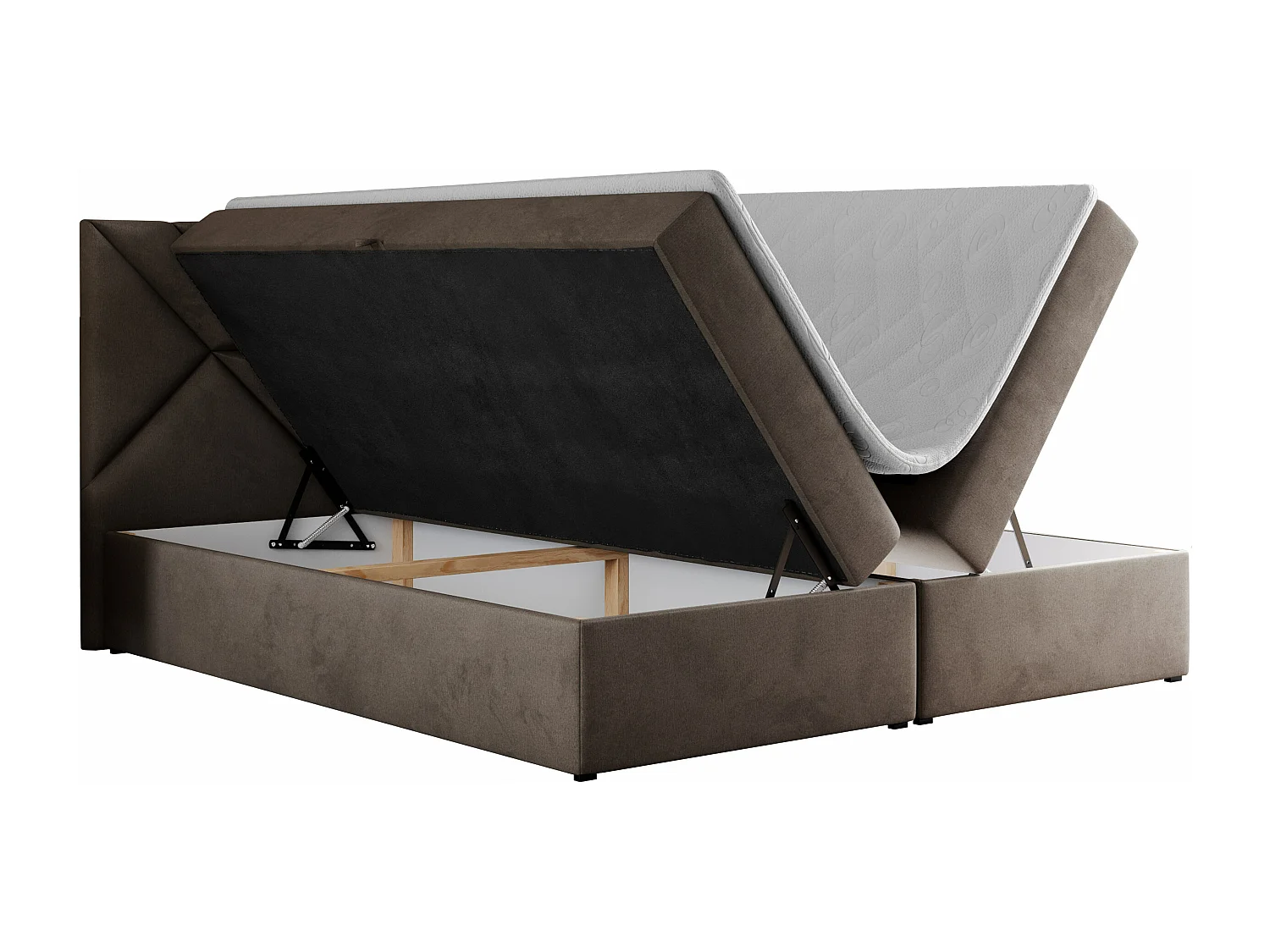 Boxspringbett NEOMI - dekorativem Kopfteil, Polsterbett mit Multipocket-Matratzen, zwei Bettkästen - 120x200 cm - H4 - Hellgrau Strukture