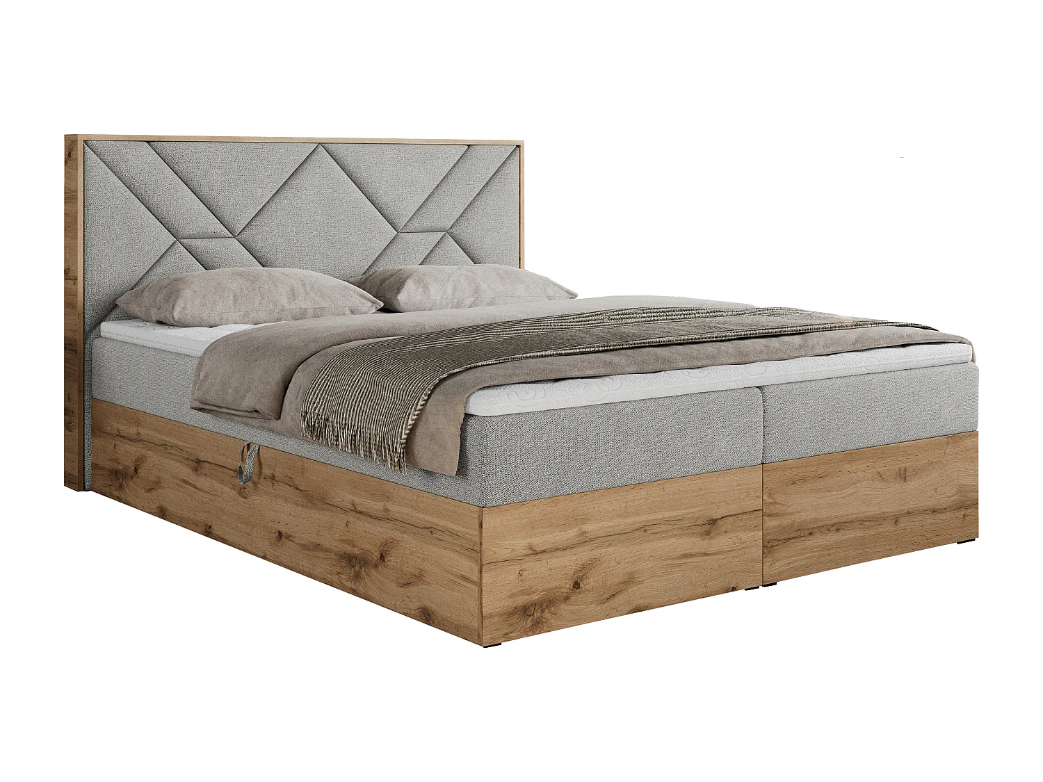 Boxspringbett GUNAR - gepolster kopfteil, Doppelbett mit Multipocket-Matratze, zwei Bettkästen - 140x200 cm - H4 - Hellgrau Strukture