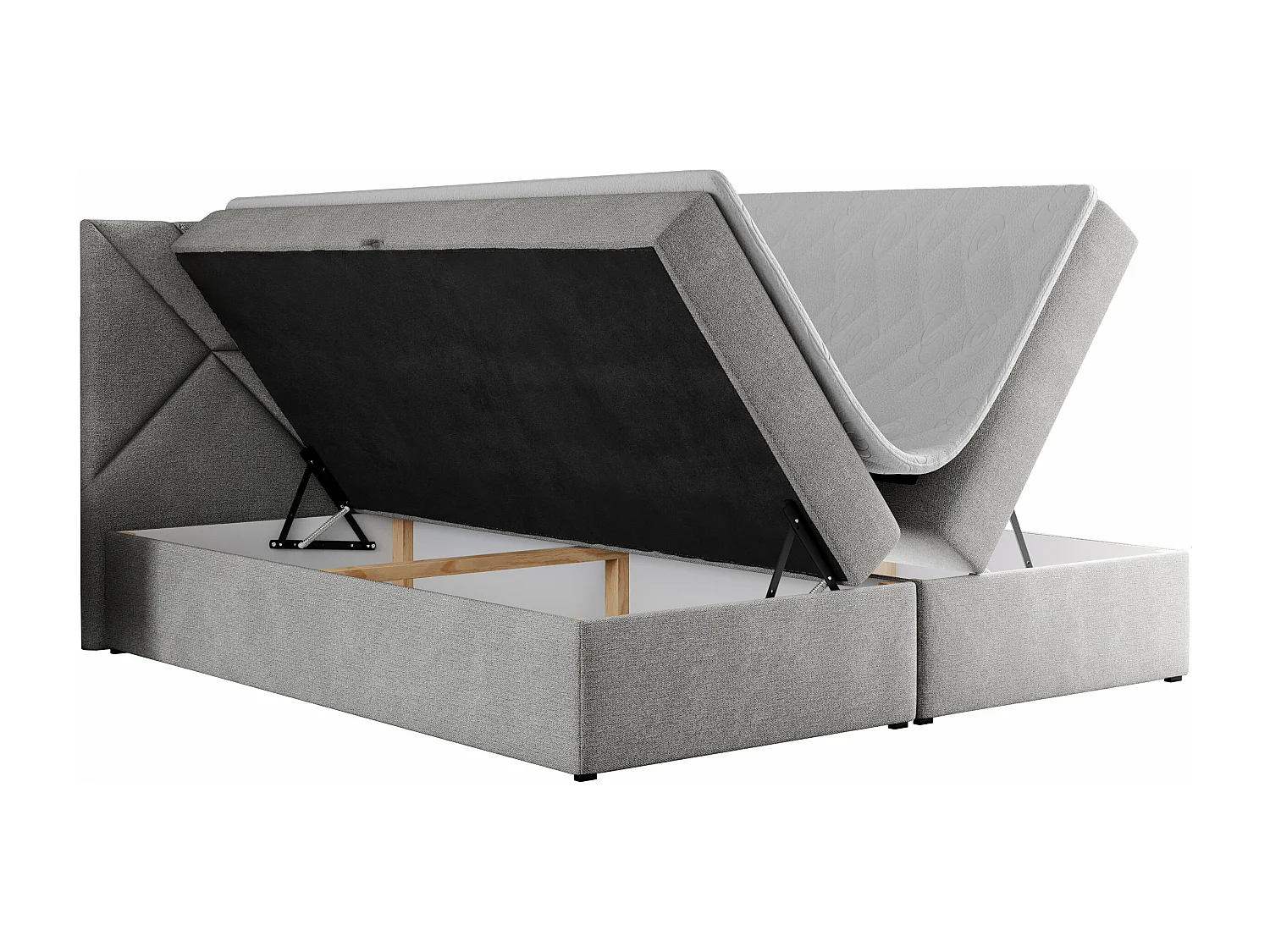 Boxspringbett NEOMI - dekorativem Kopfteil, Polsterbett mit Multipocket-Matratzen, zwei Bettkästen - 200x200 cm - H4 - Hellgrau Strukture