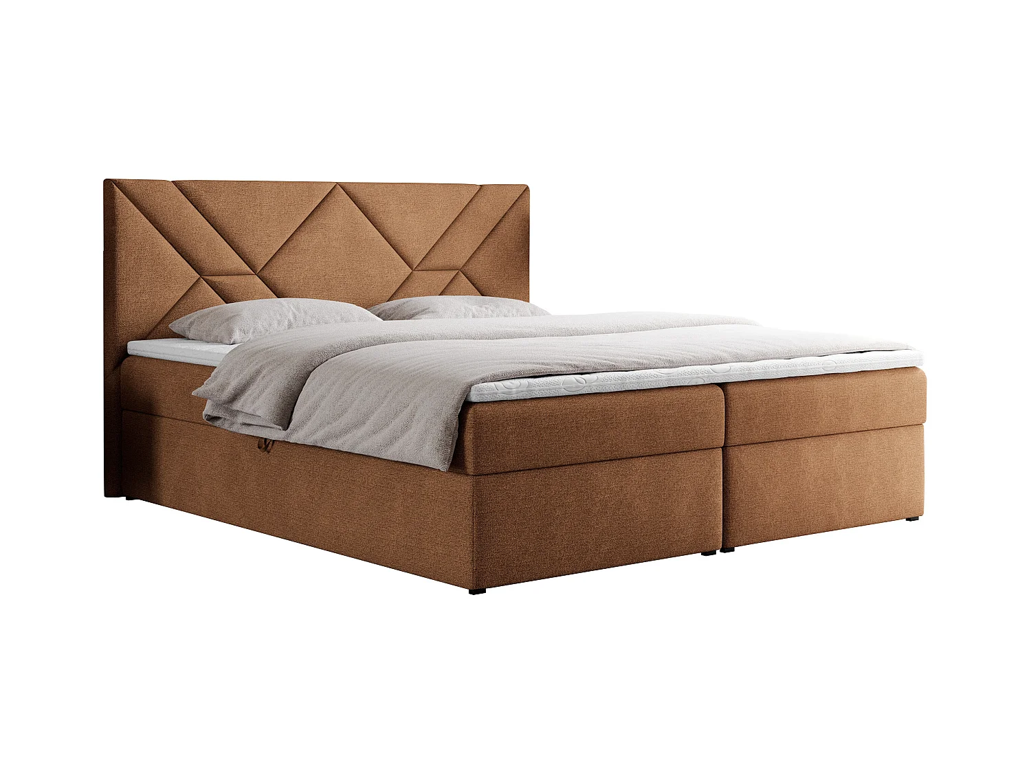 Boxspringbett NEOMI - dekorativem Kopfteil, Polsterbett mit Multipocket-Matratzen, zwei Bettkästen - 120x200 cm - H4 - Hellgrau Strukture