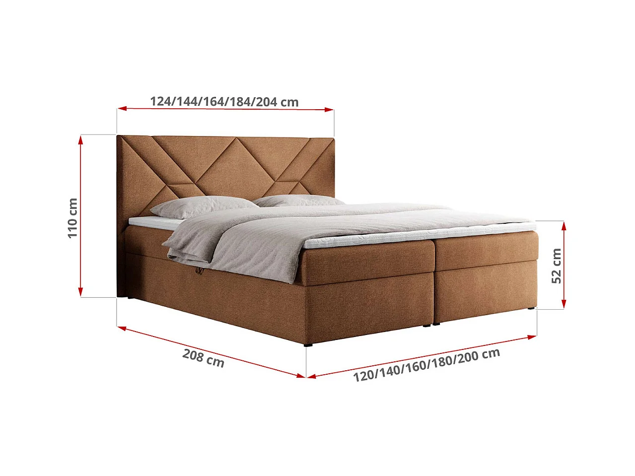 Boxspringbett NEOMI - dekorativem Kopfteil, Polsterbett mit Multipocket-Matratzen, zwei Bettkästen - 120x200 cm - H4 - Hellgrau Strukture