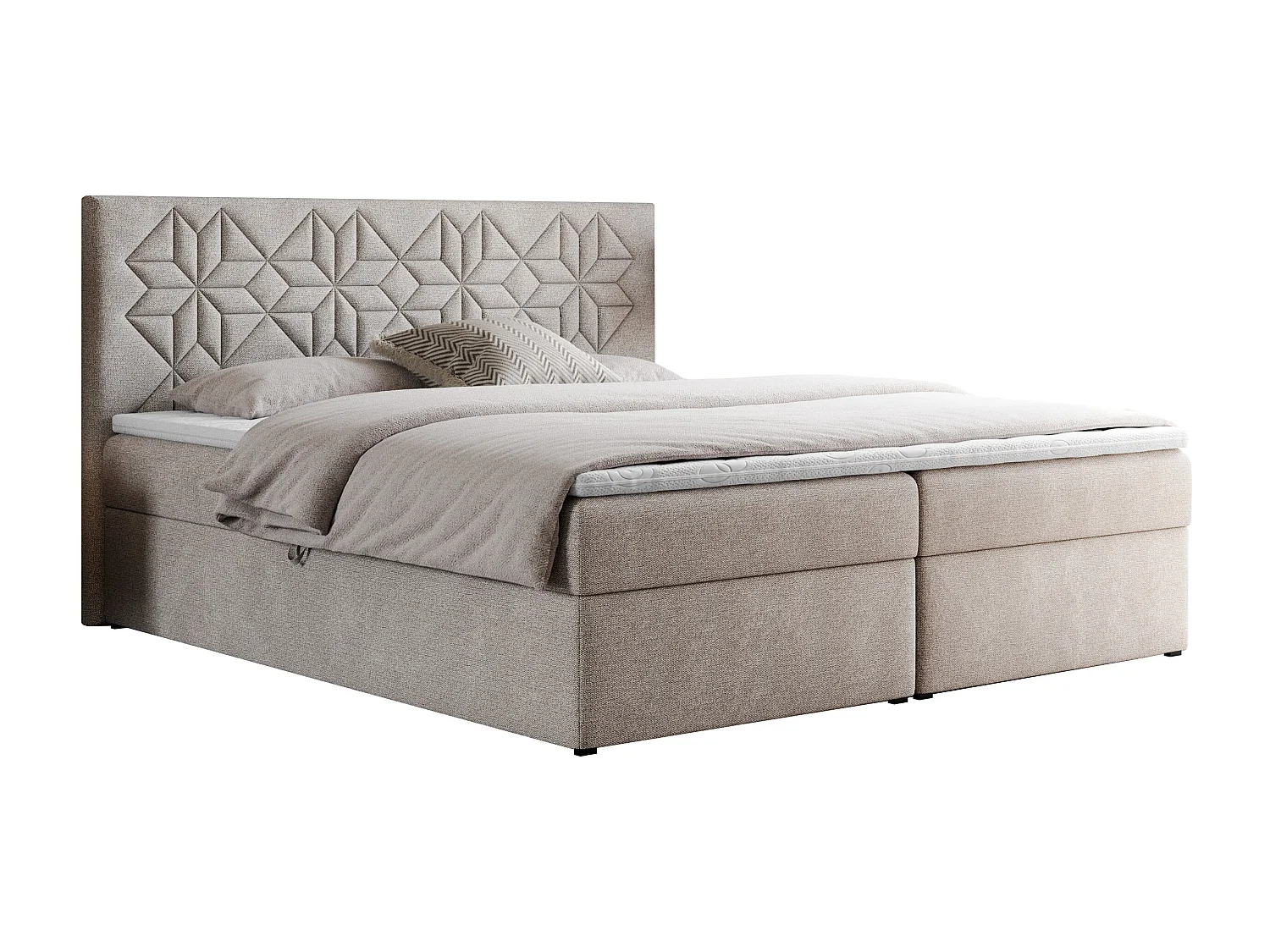 Boxspringbett LEILA - gestepptes Kopfteil,  7 Härtezonen Multipocket-Matratzen, Doppelbett mit Bettkästen - 160x200 cm - H4 - Beige Strukture
