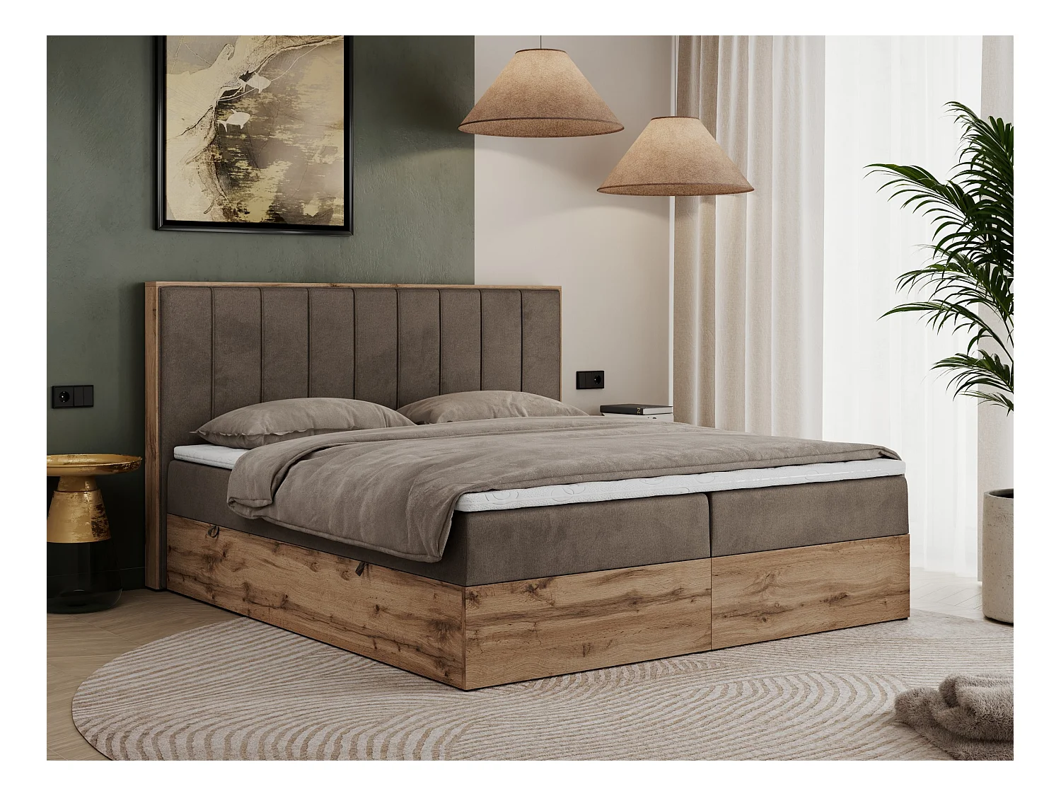 Boxspringbett BELLISSIMO - mit gestepptem Kopfteil, Polsterbett mit zwei Bettkästen, Multipocket-Matratze - 140x200 cm - H4 - Braun Velvet