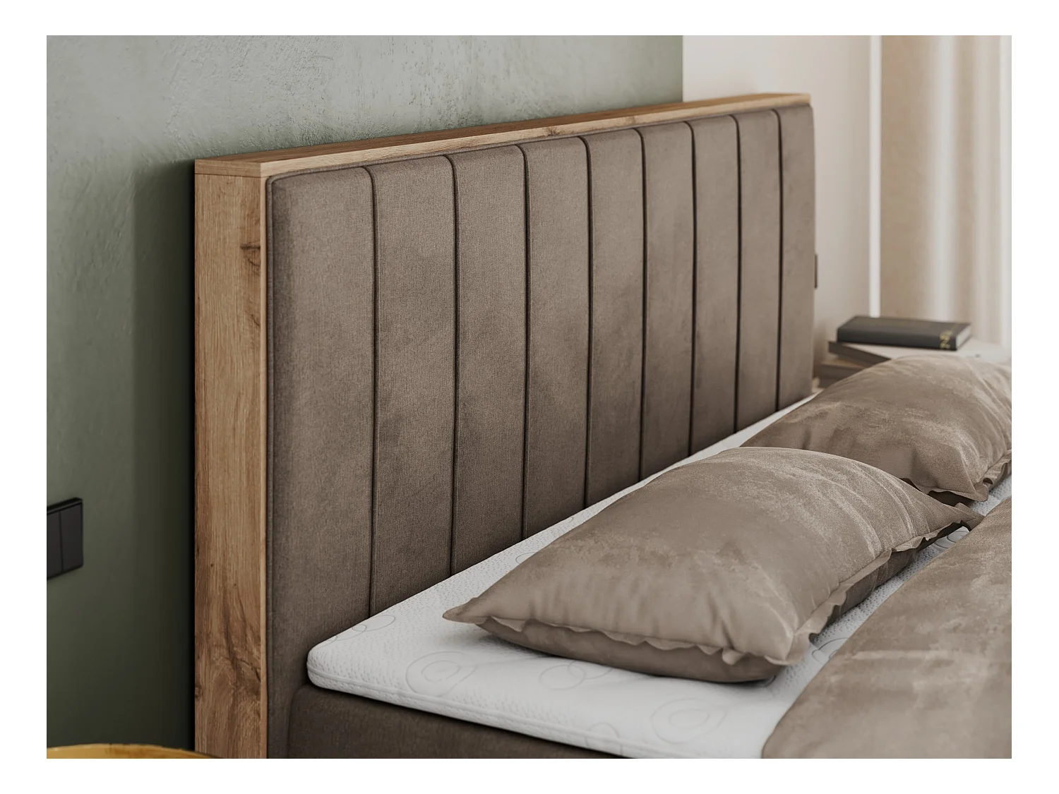 Boxspringbett BELLISSIMO - mit gestepptem Kopfteil, Polsterbett mit zwei Bettkästen, Multipocket-Matratze - 140x200 cm - H4 - Braun Velvet