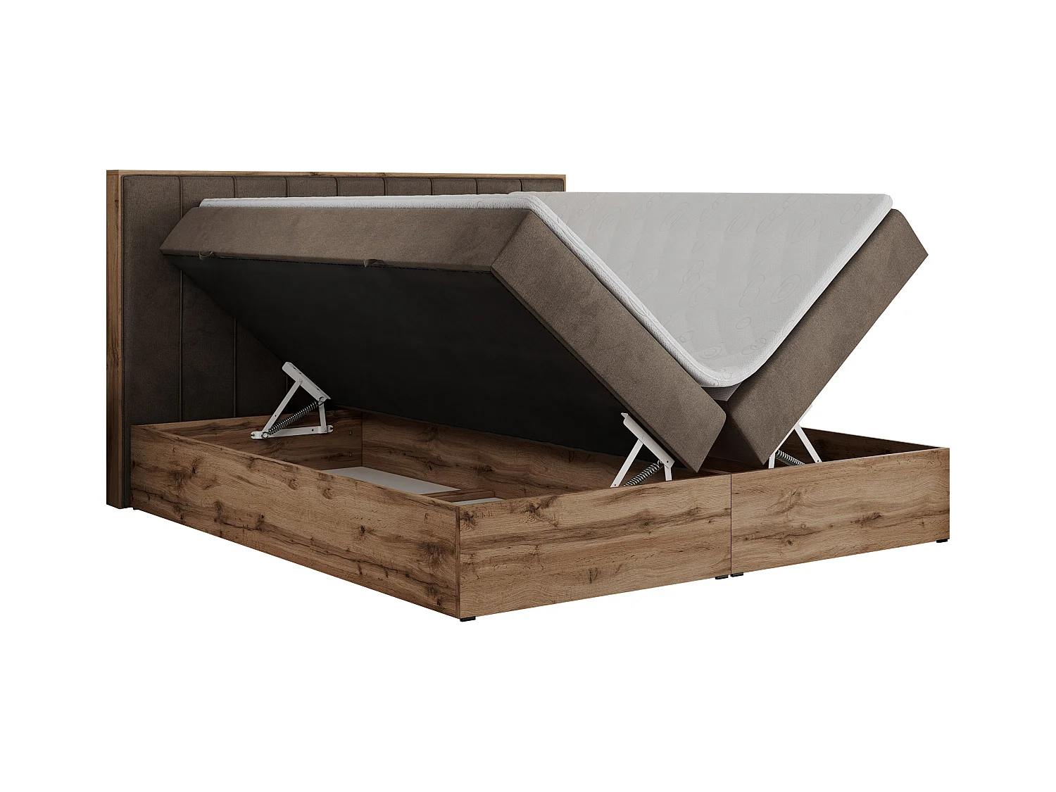 Boxspringbett BELLISSIMO - mit gestepptem Kopfteil, Polsterbett mit zwei Bettkästen, Multipocket-Matratze - 140x200 cm - H4 - Braun Velvet