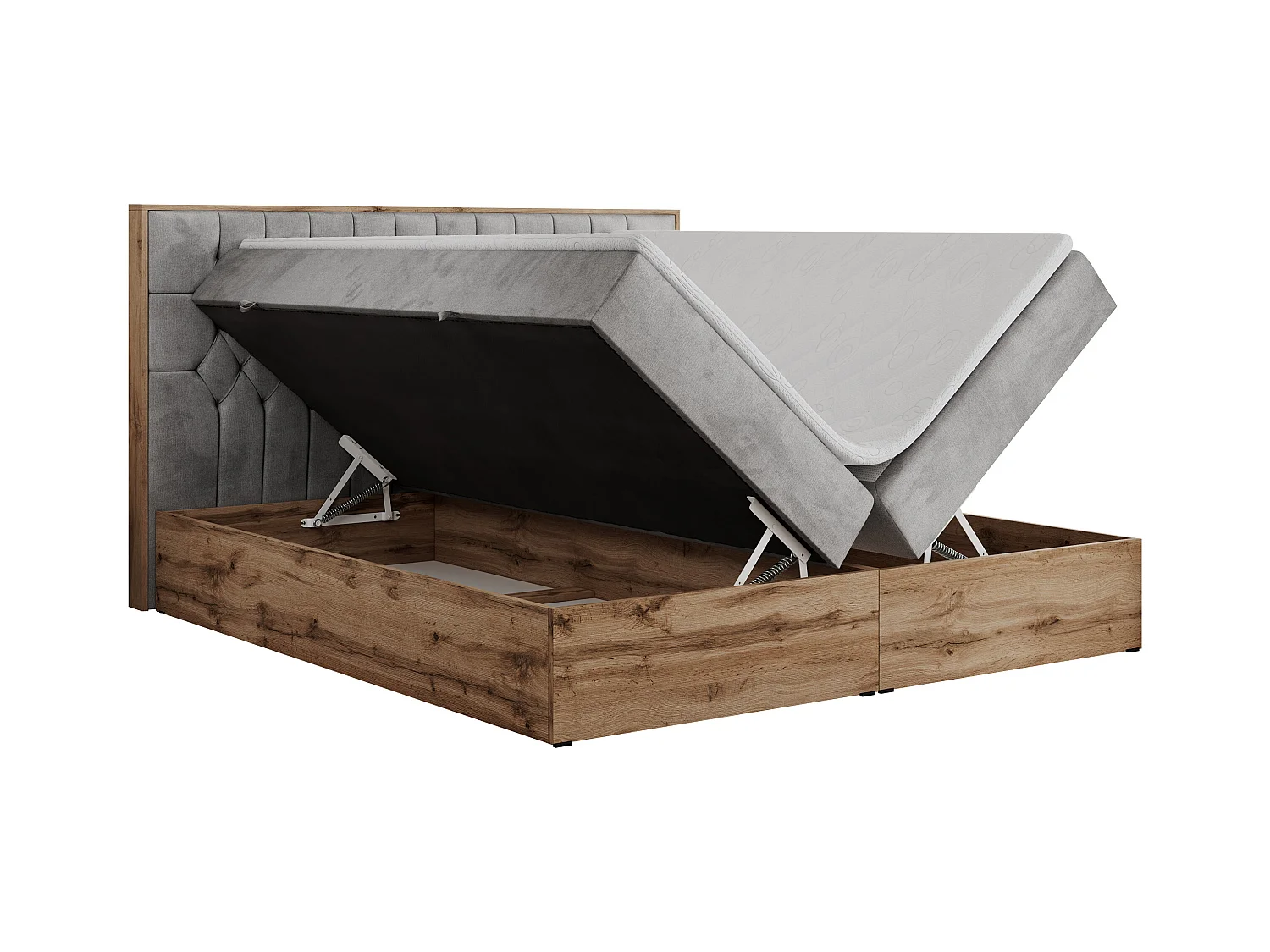 Boxspringbett AMORE - Bett mit Multipocket-Matratze, gesteppte Kopfstütze, Doppelbett für Schlafzimmer - 180x200 cm - H3 - Hellgrau Velvet