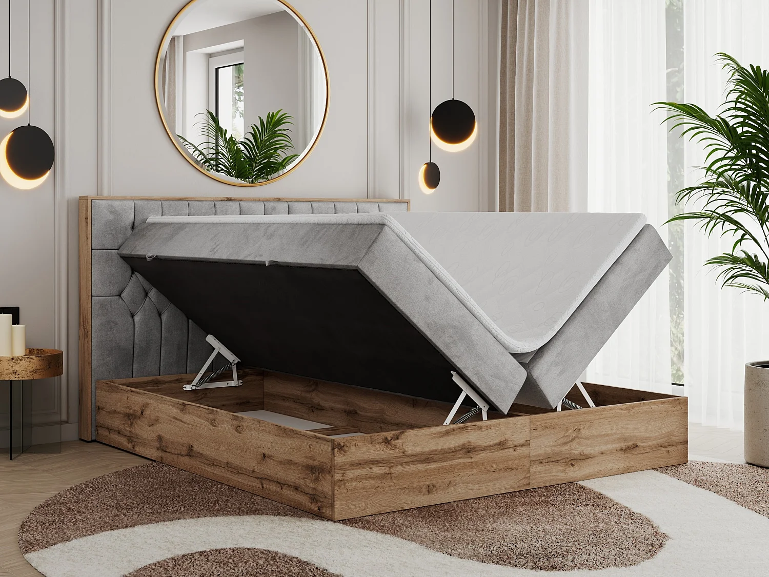 Boxspringbett AMORE - Bett mit Multipocket-Matratze, gesteppte Kopfstütze, Doppelbett für Schlafzimmer - 180x200 cm - H3 - Hellgrau Velvet