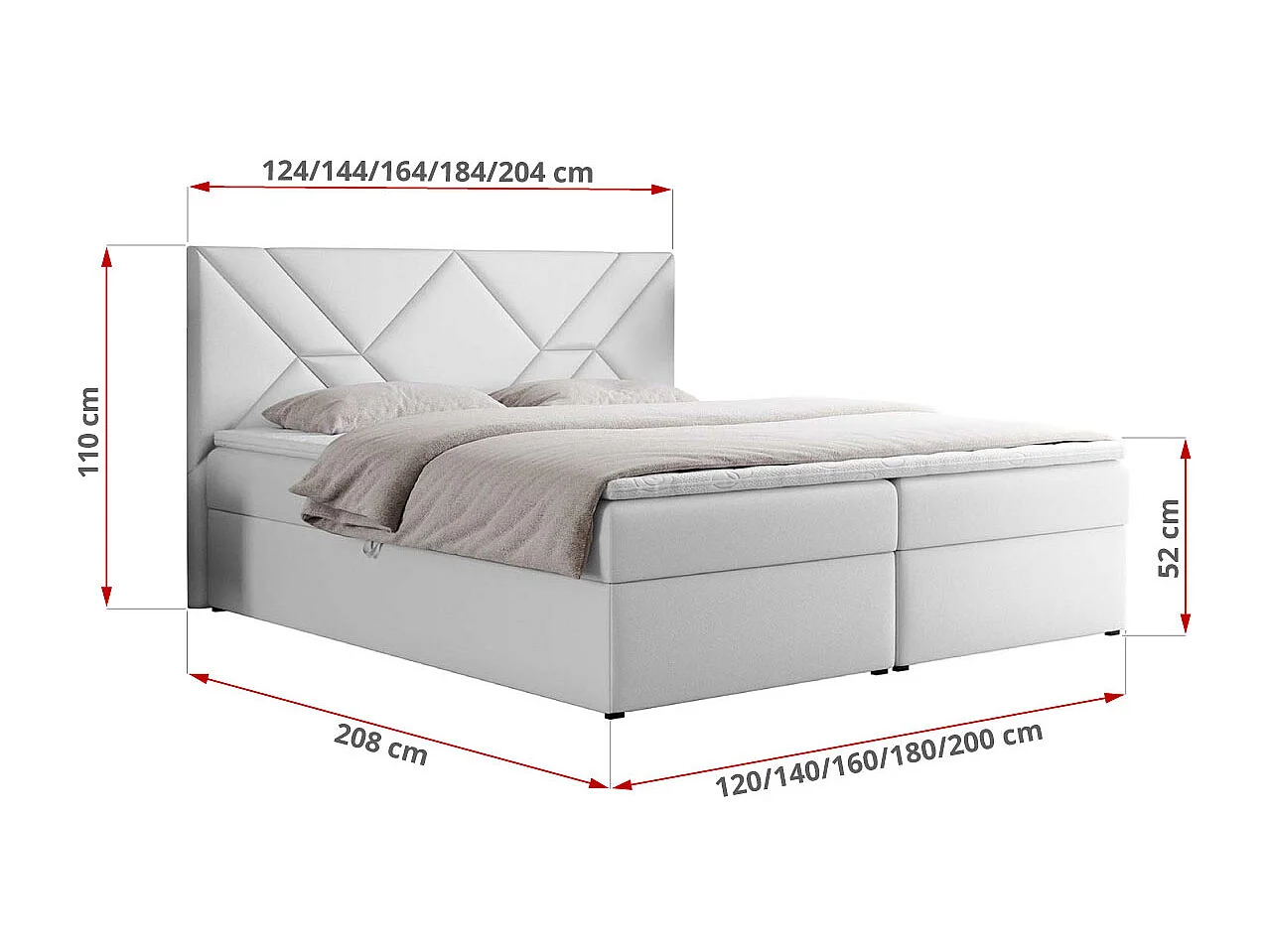 Boxspringbett NEOMI - dekorativem Kopfteil, Polsterbett mit Multipocket-Matratzen, zwei Bettkästen - 160x200 cm - H4 - Hellgrau Strukture