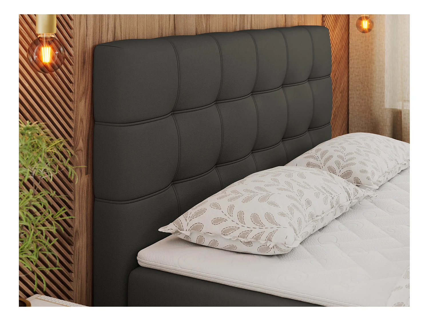 Boxspringbett ERNI - mit gestepptem Kopfteil, Polsterbett, Multipocket-Matratze und Topper, Bettkästen - 140x200 cm - H4 - Dunkelgrau Kunstleder