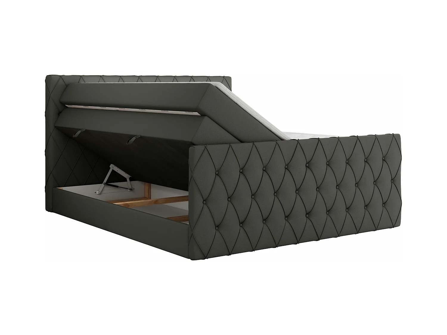 Boxspringbett MIREN KING DUO - für Schlafzimmer mit zwei Multipocket-Matratzen und Topper, gestepptes Kopfteil und Front  - 180x200 cm - H3 - Grau Kunstleder