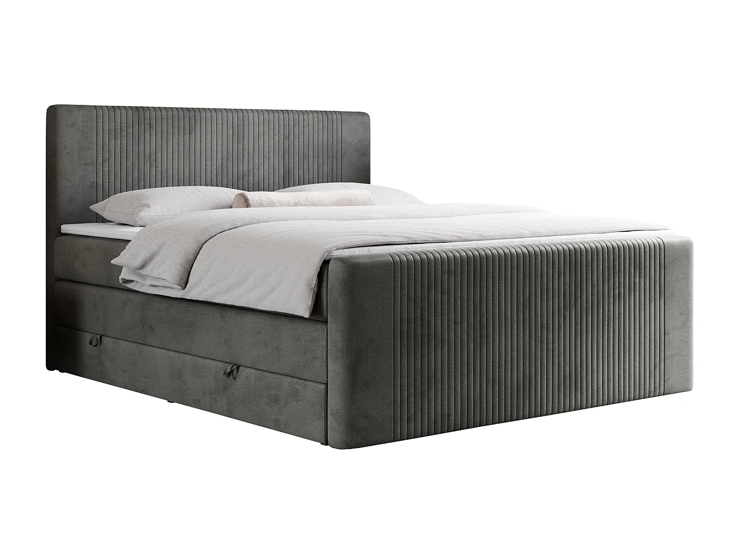 Boxspringbett DOREN KING - mit gesteppter Front und Kopfteil, zwei Multipocket-Matratzen und Topper, Doppelbett - 140x200 cm - H4 - Dunkelgrau Velvet
