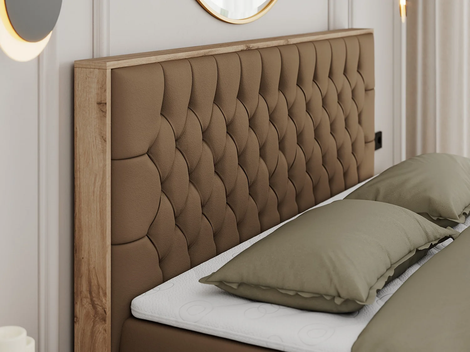 Boxspringbett AMORE - Bett mit Multipocket-Matratze, gesteppte Kopfstütze, Doppelbett für Schlafzimmer - 140x200 cm - H3 - Braun Kunstleder