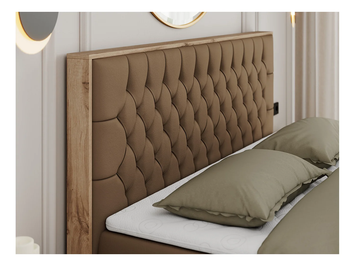 Boxspringbett AMORE - Bett mit Multipocket-Matratze, gesteppte Kopfstütze, Doppelbett für Schlafzimmer - 180x200 cm - H4 - Braun Kunstleder