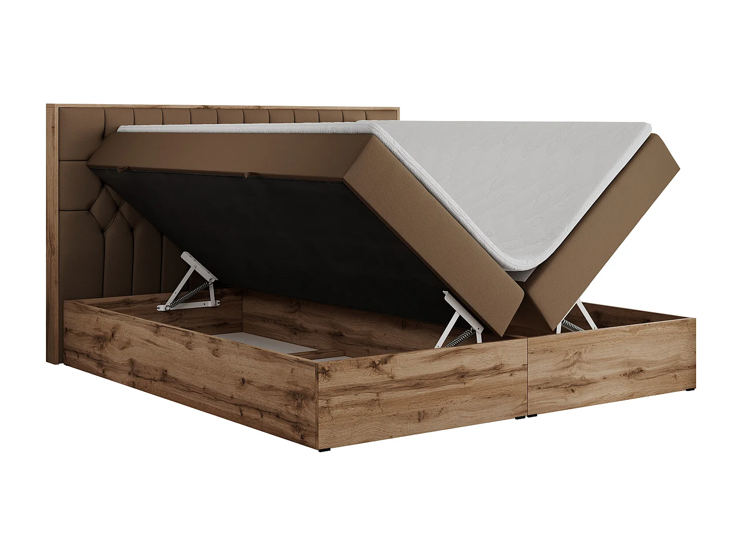 Boxspringbett AMORE - Bett mit Multipocket-Matratze, gesteppte Kopfstütze, Doppelbett für Schlafzimmer - 180x200 cm - H4 - Braun Kunstleder