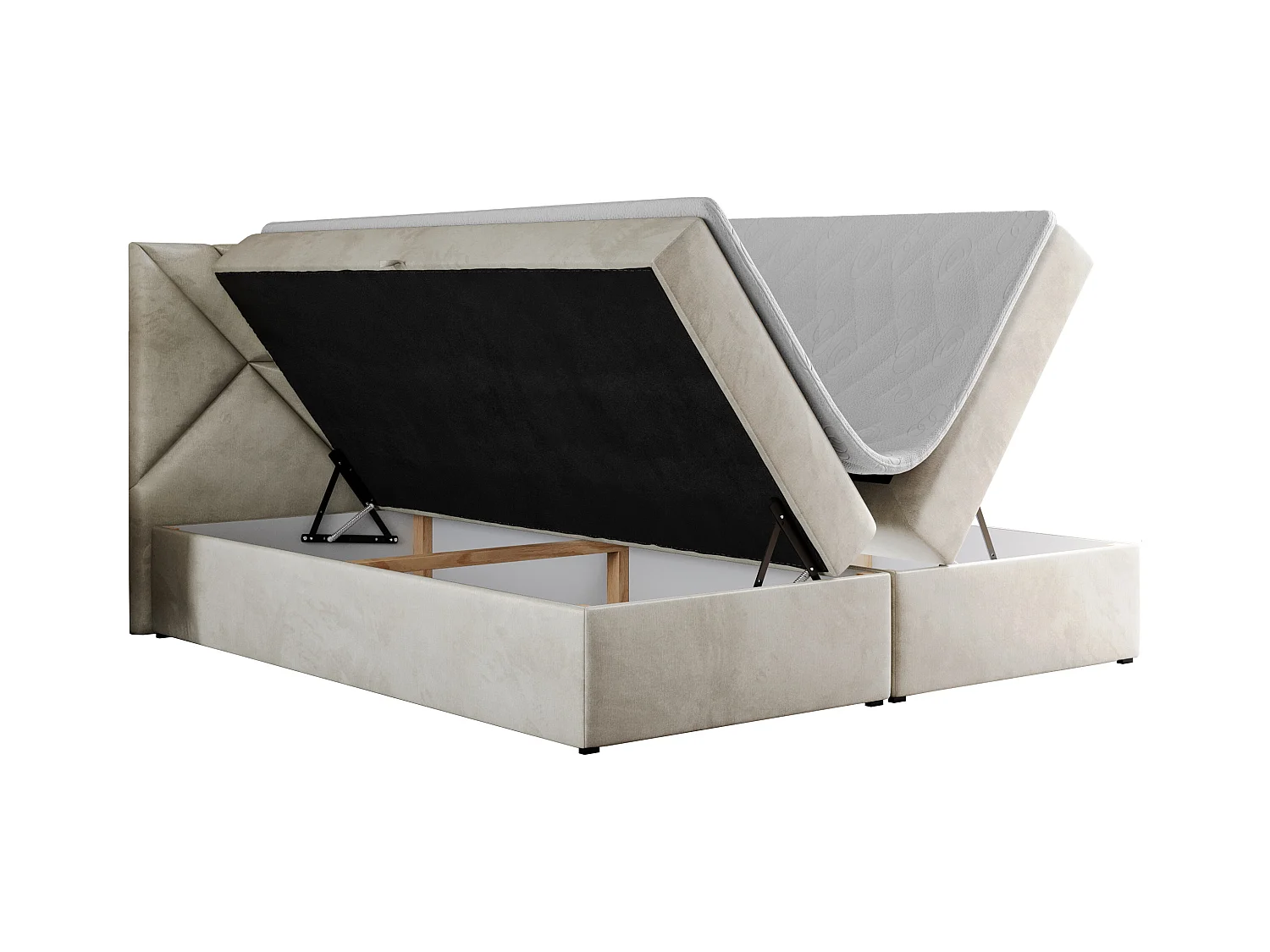 Boxspringbett NEOMI - dekorativem Kopfteil, Polsterbett mit Multipocket-Matratzen, zwei Bettkästen - 120x200 cm - H4 - Hellgrau Strukture